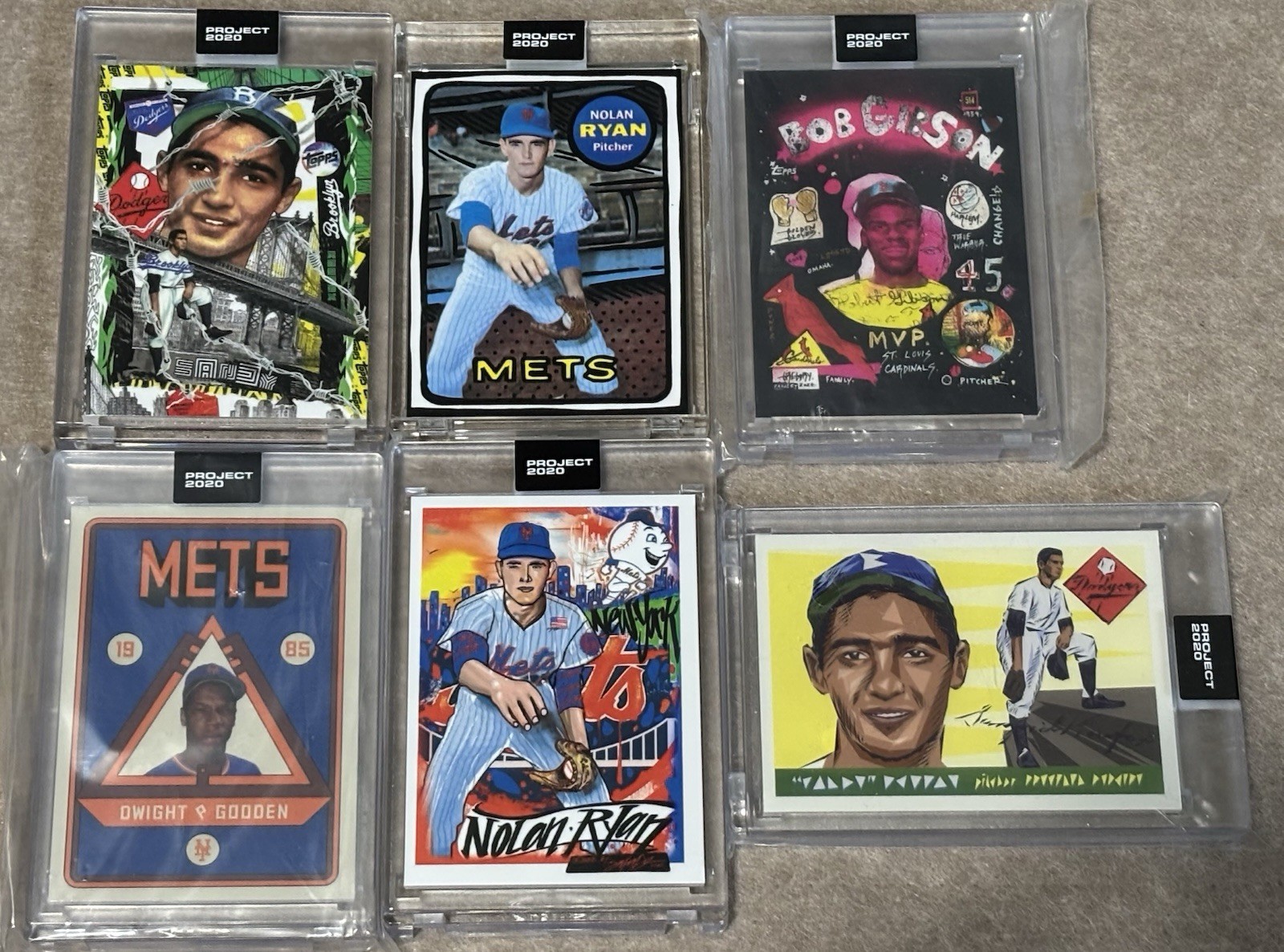 Topps PROJECT 2020 6 card Pitchers- 2x Ryan, Doc Gooden , 2x Koufax, Bob Gibson