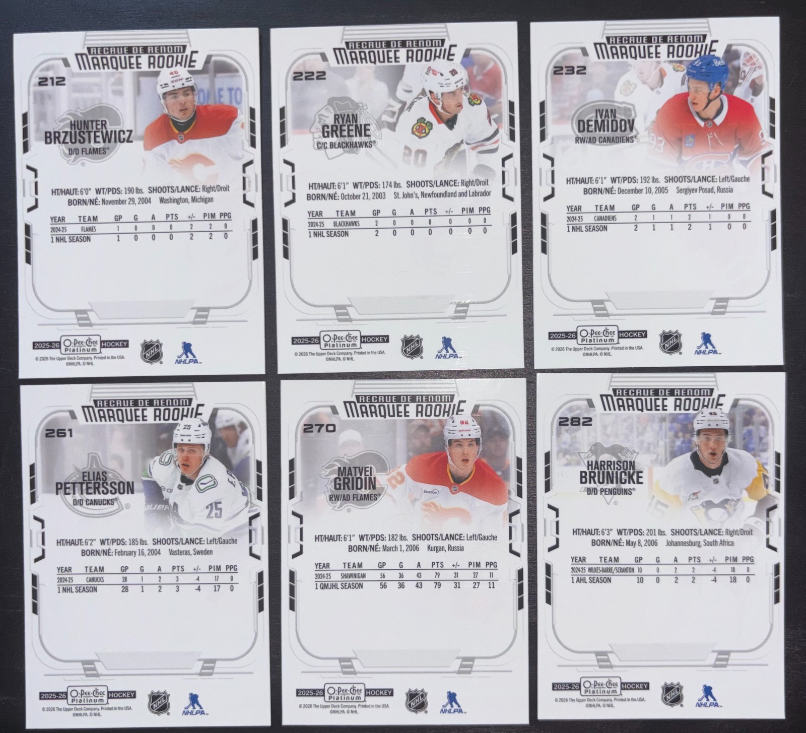 2025-26 O-Pee-Chee Platinum Base Singles + Marquee Rookie Singles