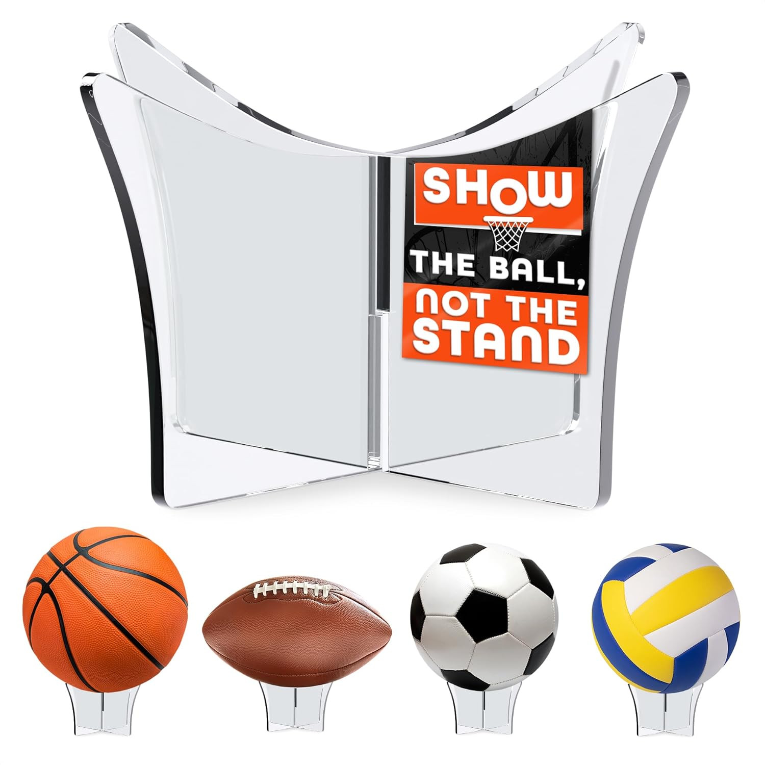 Basketball Stand Display & Holder – Non-Slip Mount Soccer Ball Stand Display wit