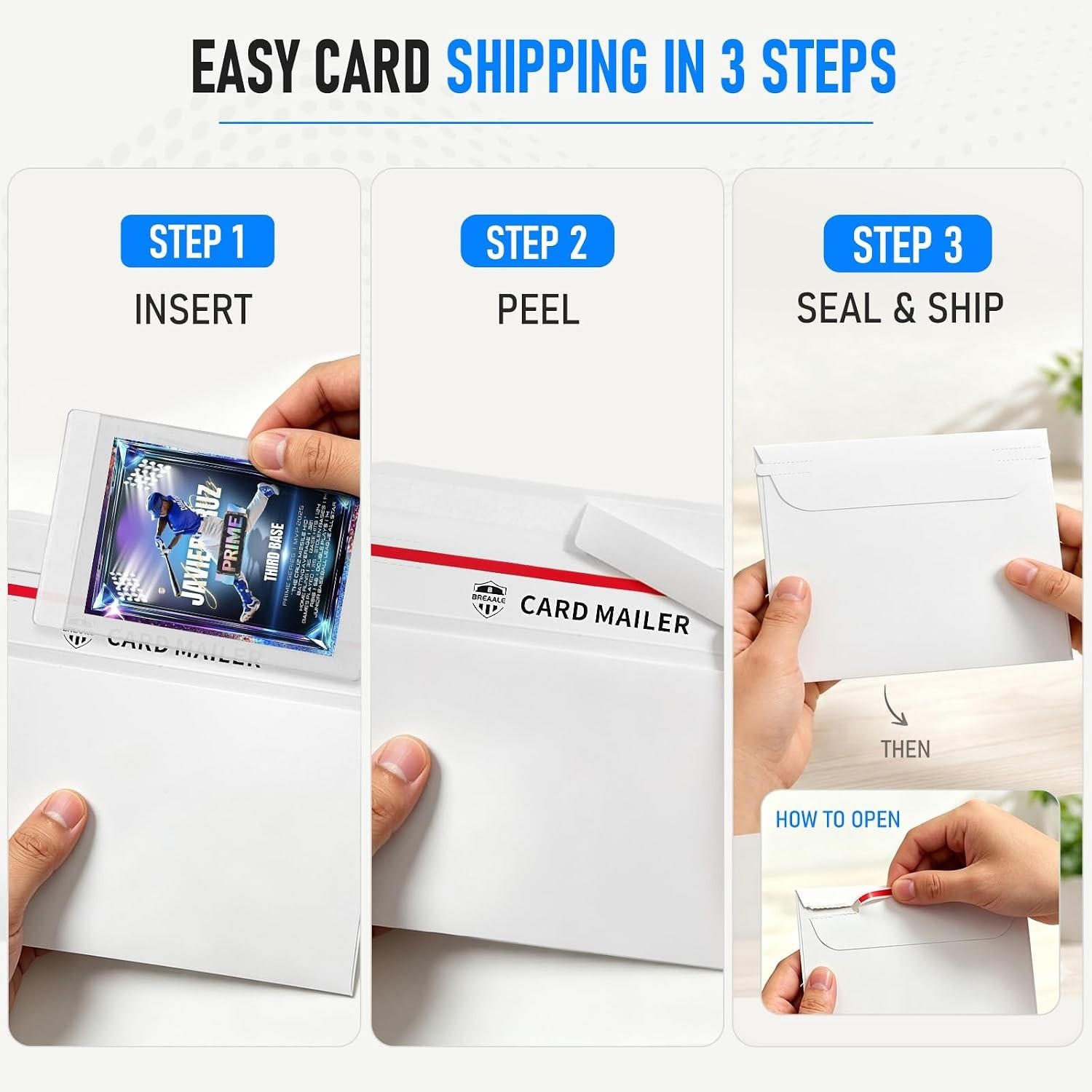 Professional Card Shipping Envelopes, 50-Pack, 7″ x 4.35″ for Toploaders