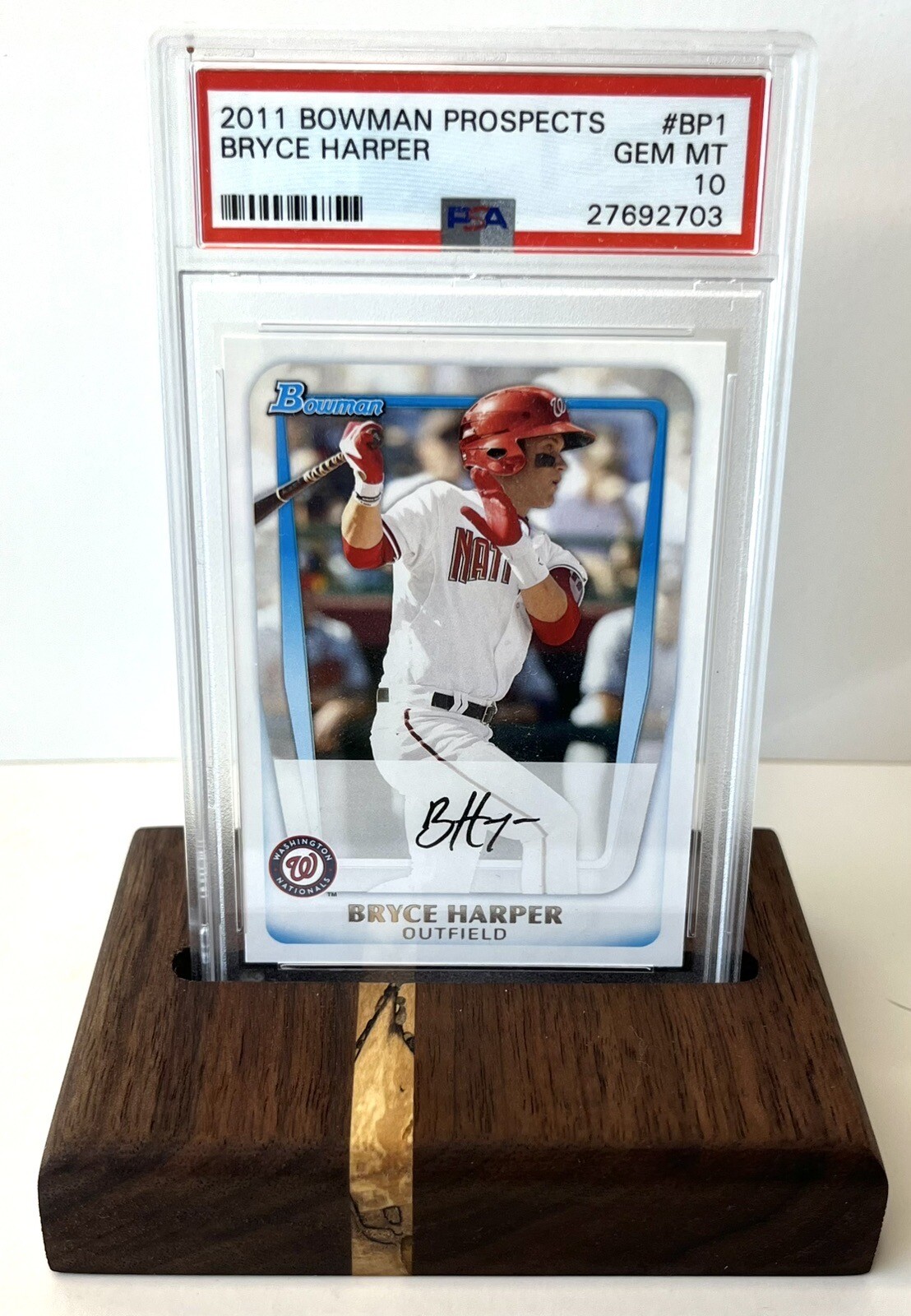 PSA Graded Trading Card Display Stand Butcher Block Stand Walnut & Maple