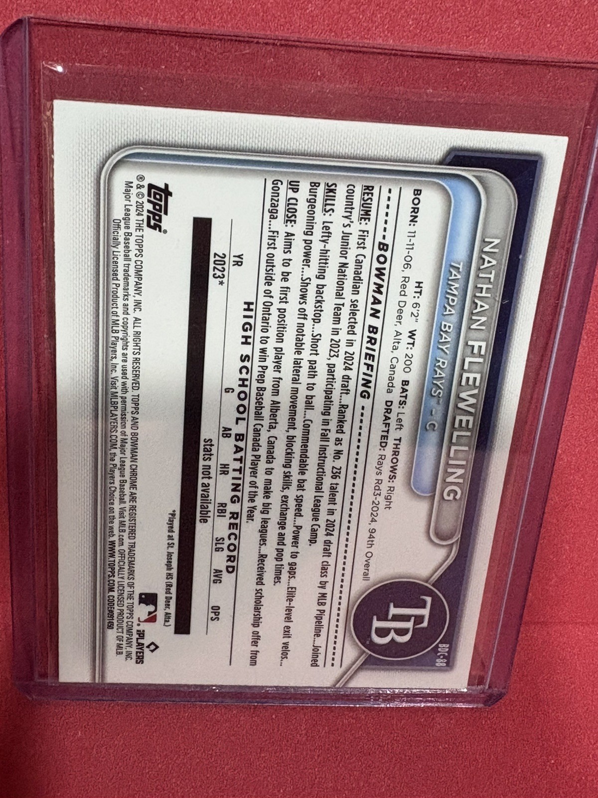 2024 Bowman Draft Nathan Flewelling Chrome Yellow Lunar Refractor 1st #/75 Rays