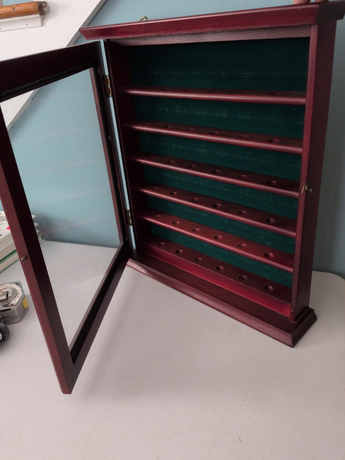 Cherry Mahogany Golf Ball Display Case Wood Cabinet Wall Mount Holds 36 18x16x3″