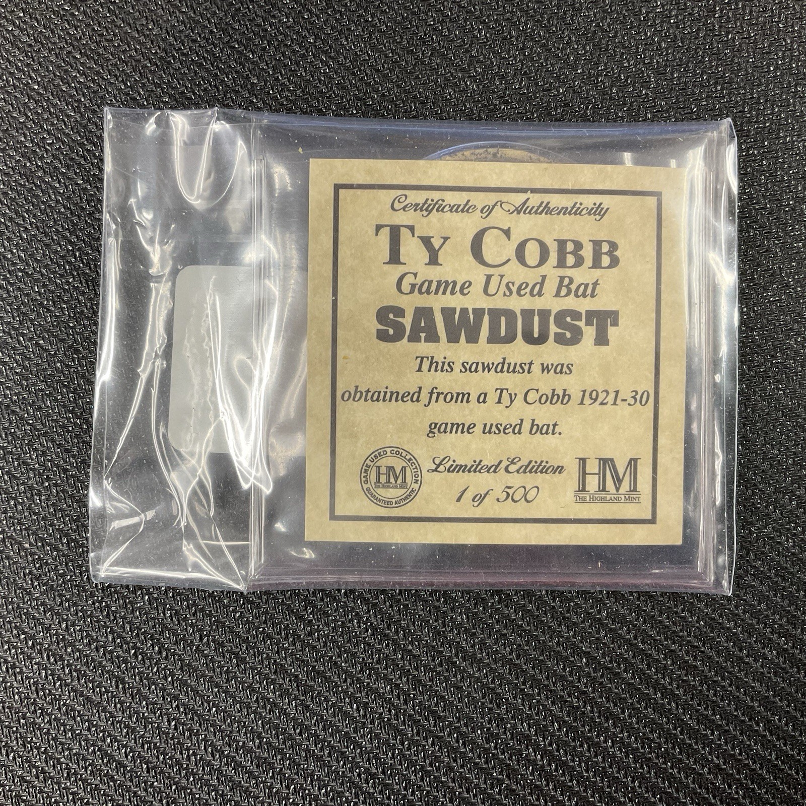 1 – TY COBB GAME-USED 1921-30 BAT SAWDUST from HIGHLAND MINT Limited 1 of 500 QY