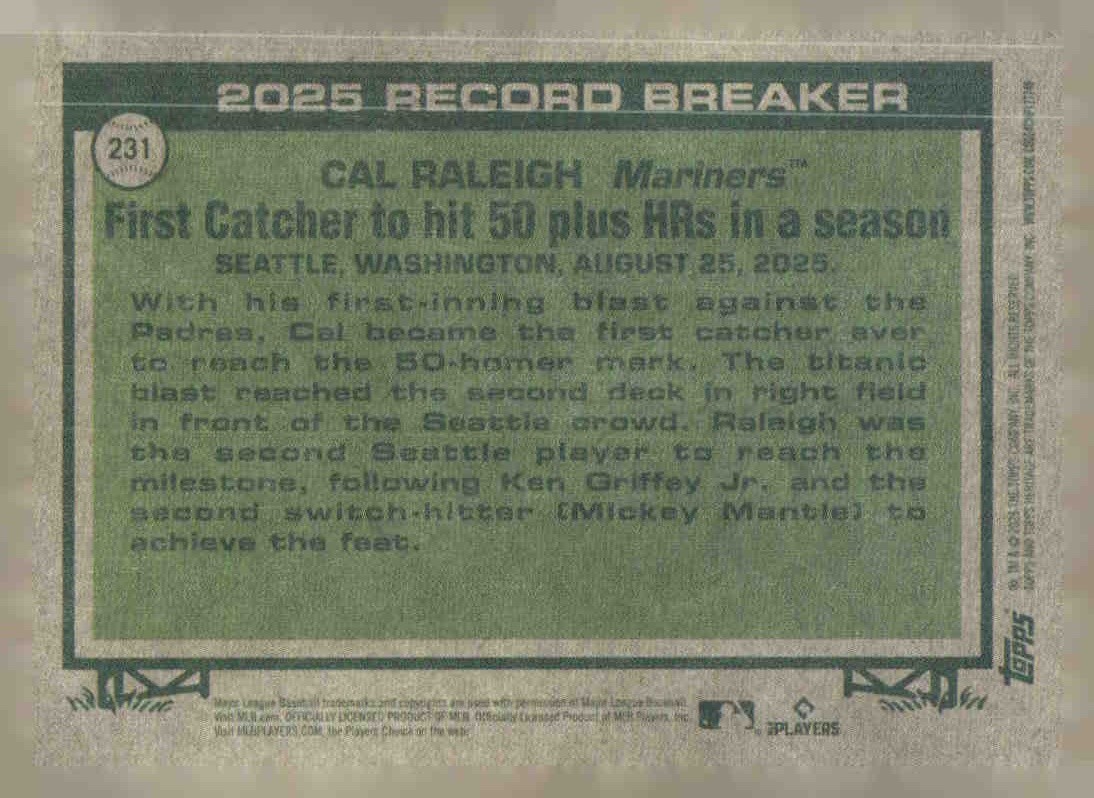 2026 Topps Heritage #231 Cal Raleigh