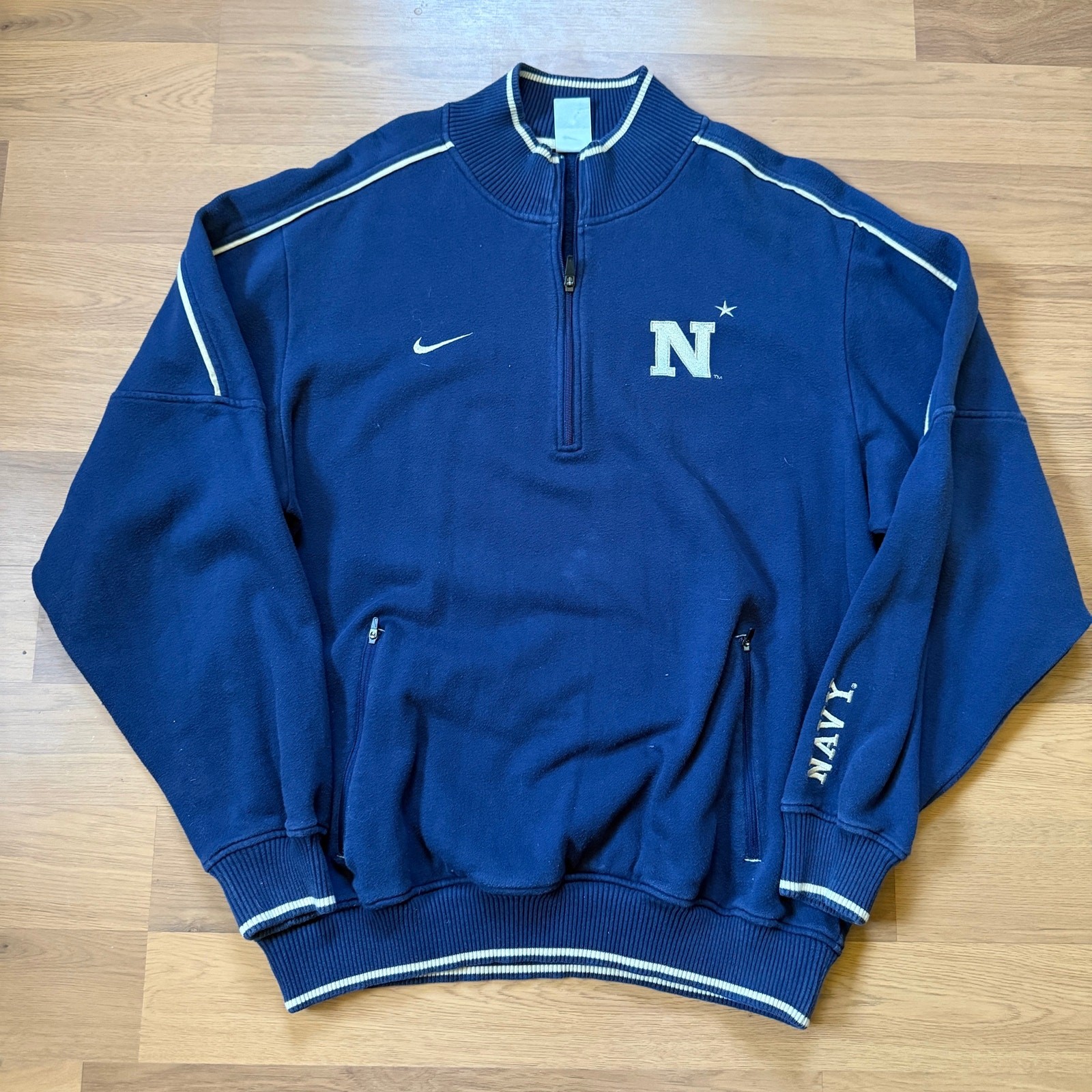 Men’s Nike Navy Midshipmen Blue Gold 1/4 Zip Pullover Sweatshirt Jacket Sz Large