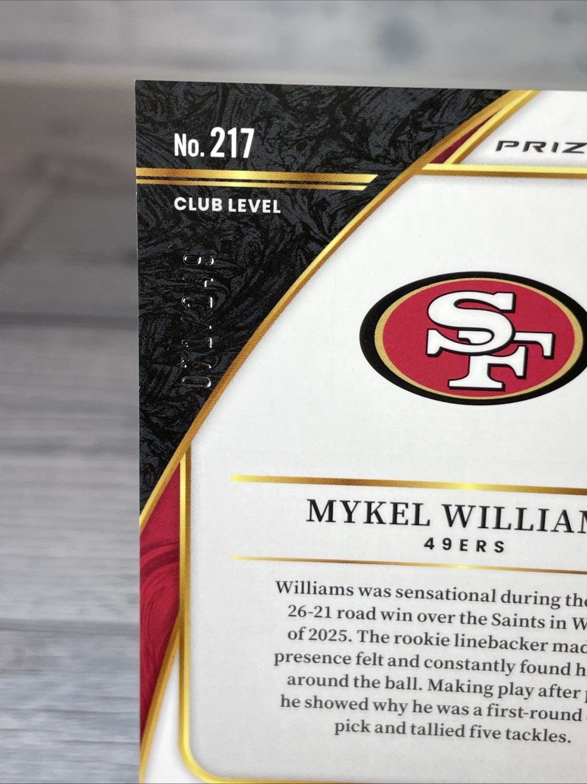 2025 Panini Select -Mykel Williams (RC) – Club #217 (Tri-Color Prizm) 071/249