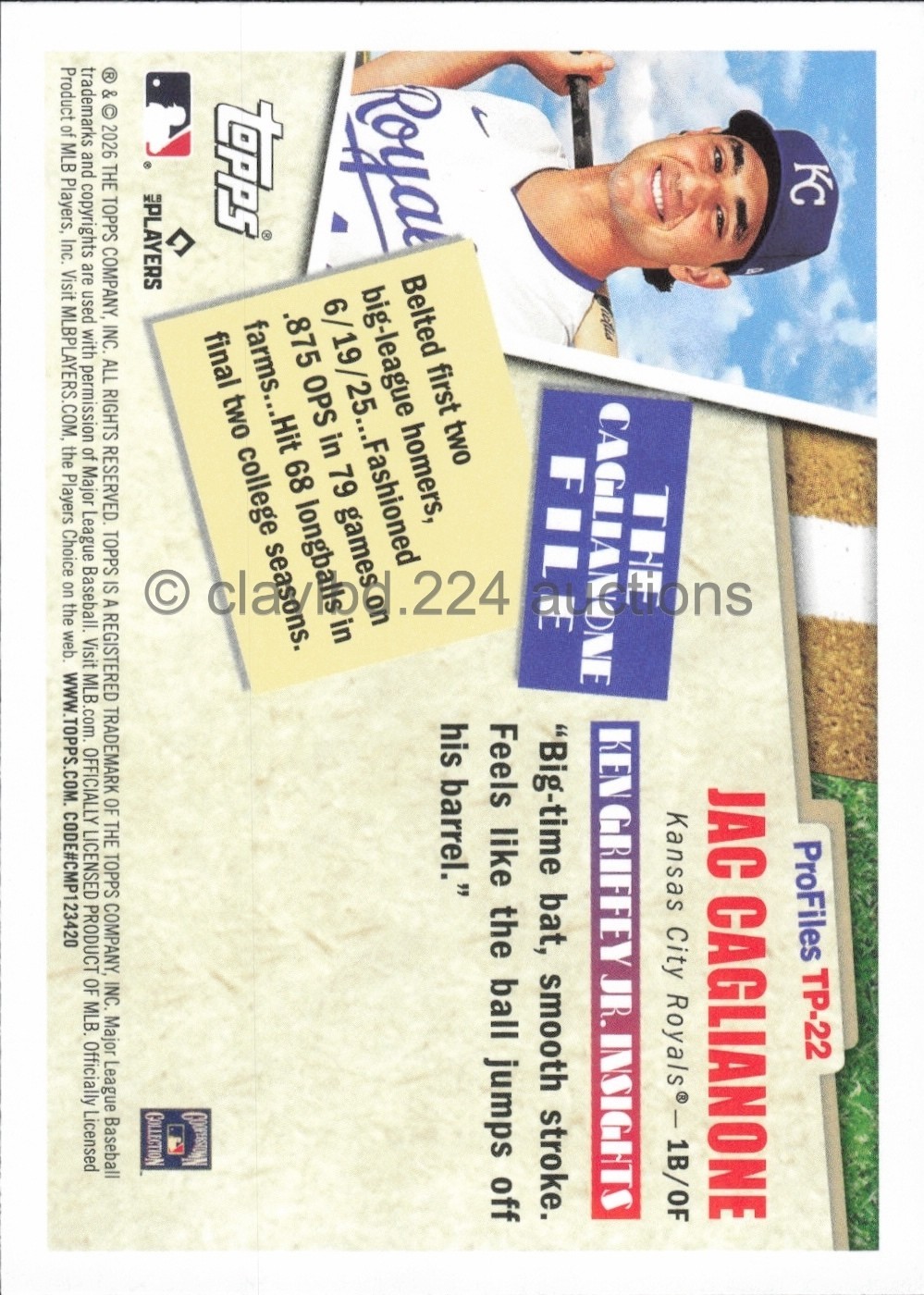 2026 TOPPS MLB – Jac Caglianone – Profiles by Ken Griffey Jr #TP-22 RC Royals