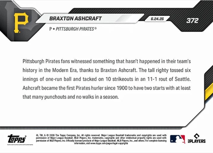 Braxton Ashcraft 2026 MLB TOPPS NOW 372 Presale