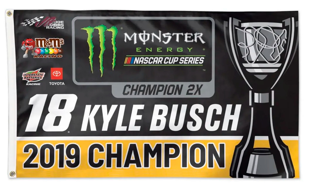 Kyle Busch #18 2019 Champion Cup Series Nascar Double-Sided 3×5 Flag Free Ship