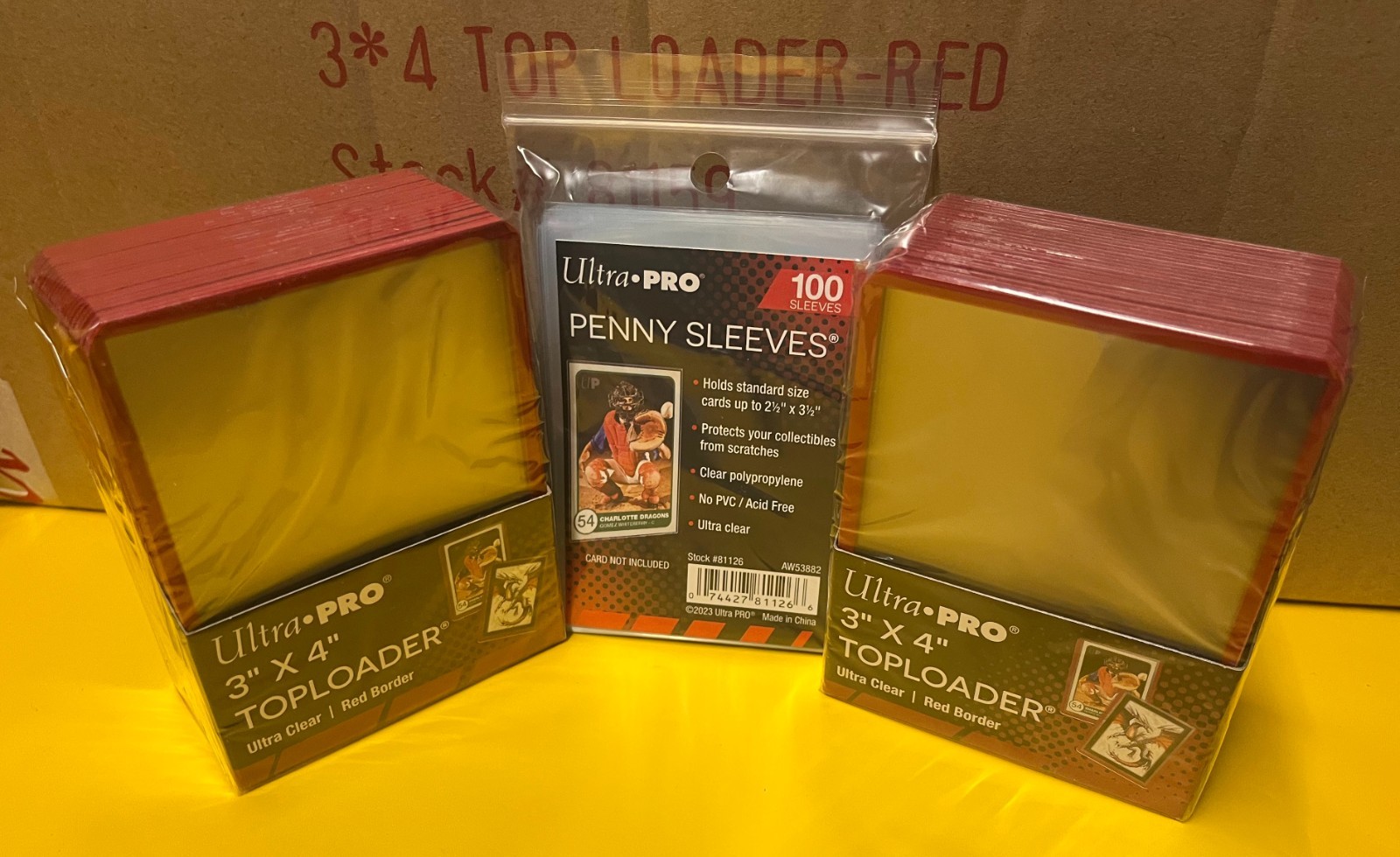 Red Border Top Loaders Ultra Pro 2 Packs of 25=50 & Sleeves~Toploaders 35pt