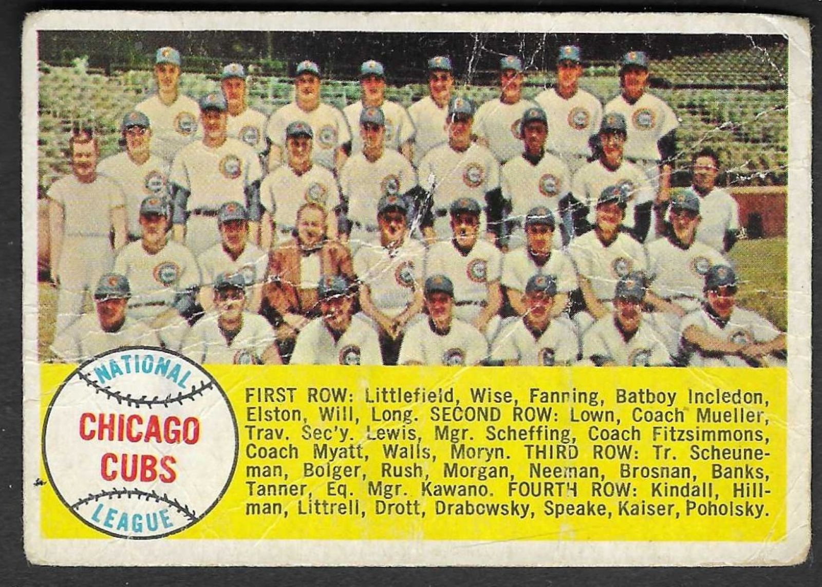1958 TOPPS – #327 CHICAGO CUBS TEAM!! GREAT CARD!!