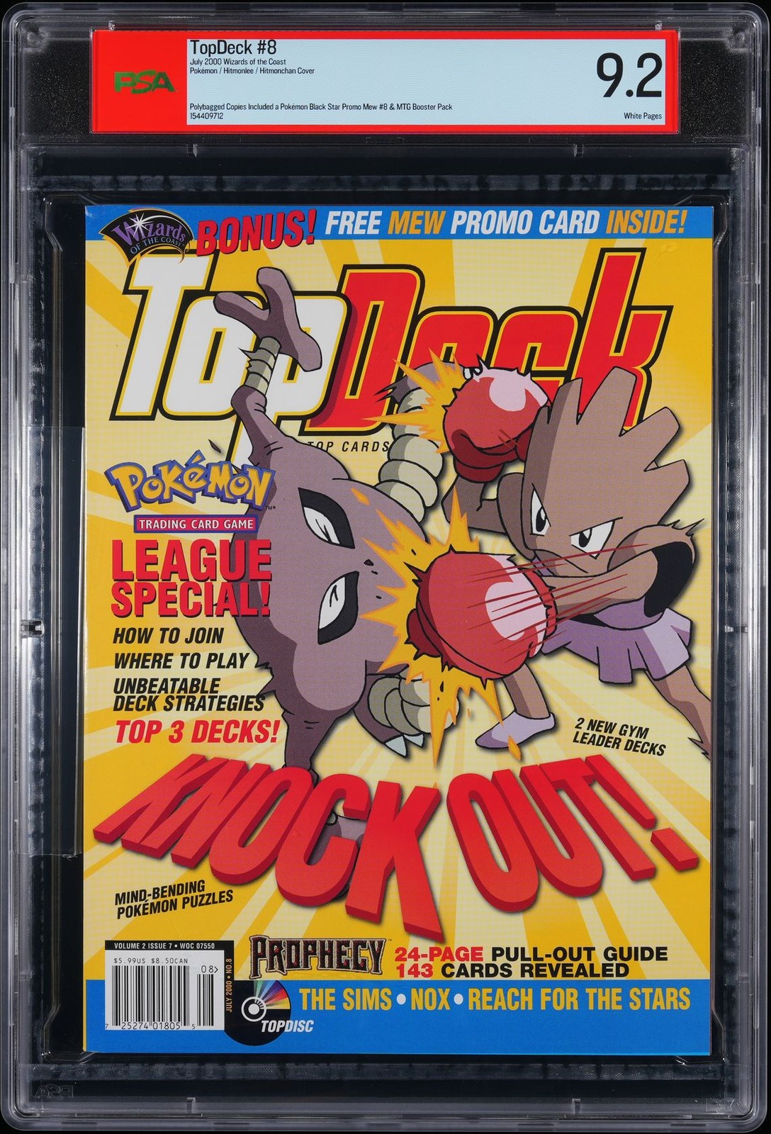 2000 WIZARDS OF THE COAST TOPDECK #8 JULY POKEMON HITMONLEE PSA 9.2 9712
