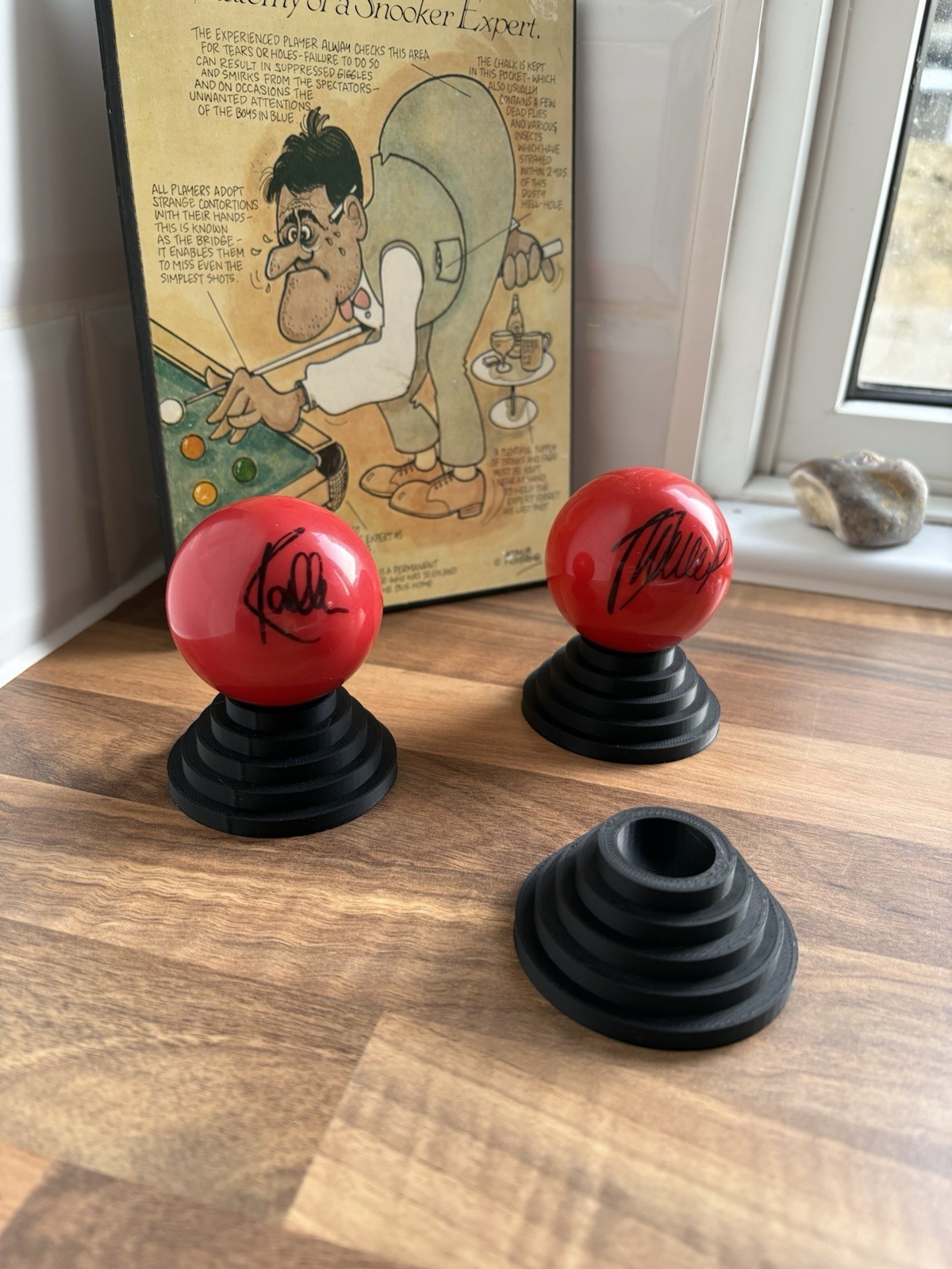 3x Snooker Ball Display Stands, Black Ball Holders, Snooker Memorabilia Display