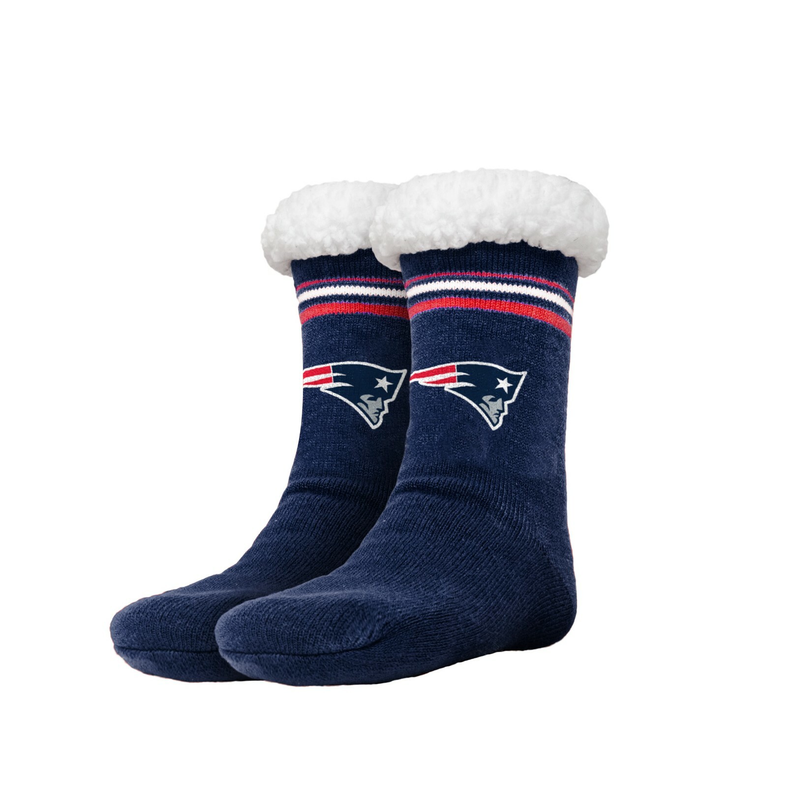 New England Patriots Women’s Stripe Logo Tall Footy Slippers Size 6-10 Non Skid