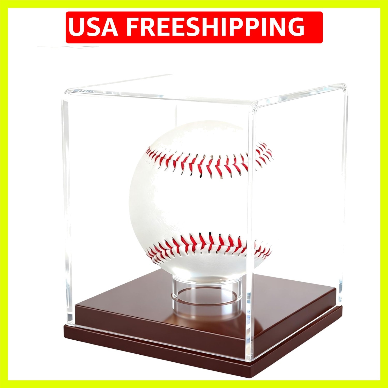 Baseball Display Case – Clear Acrylic Cube with Wooden Base, UV Protected Dis…