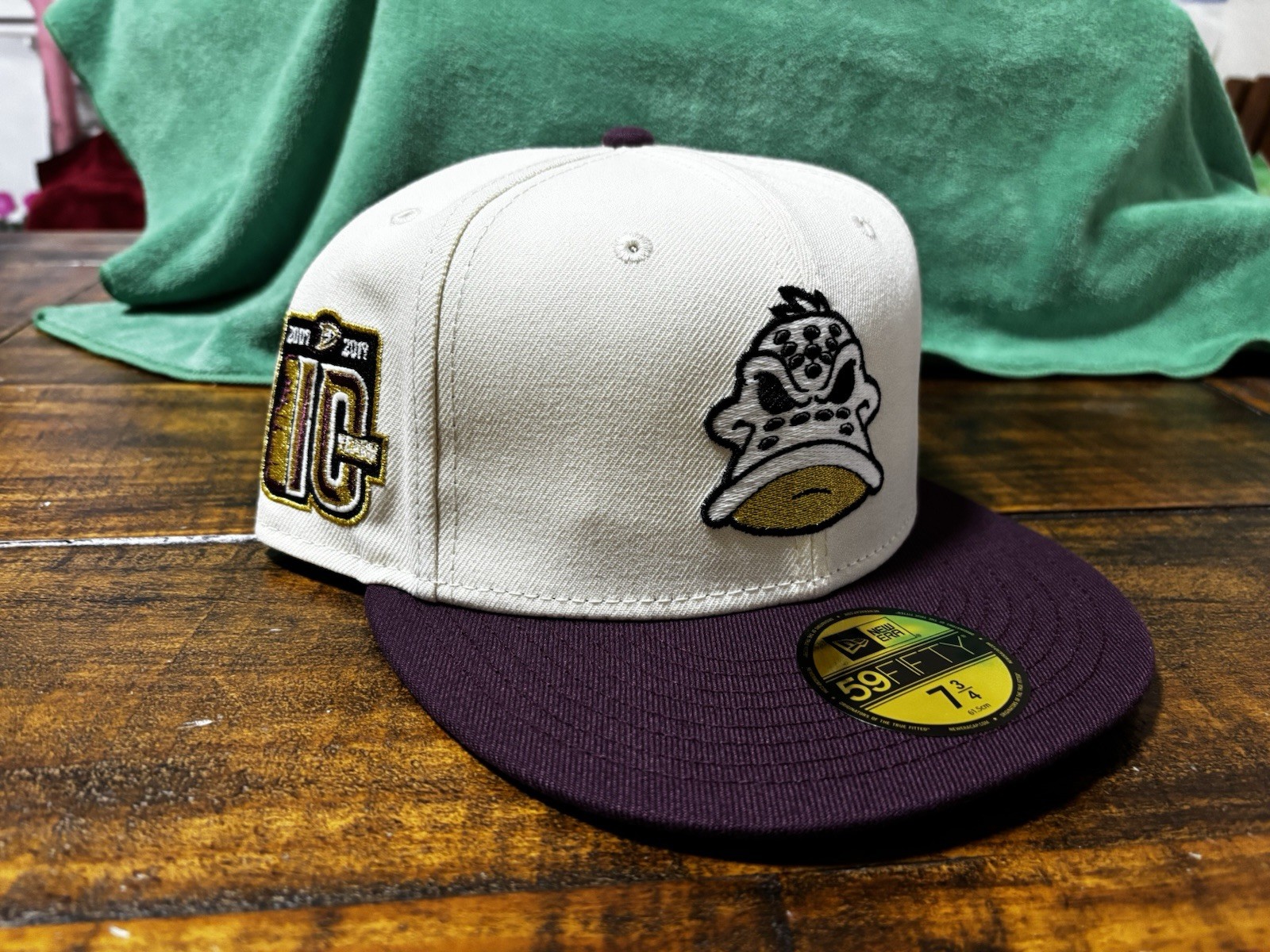Anaheim Mighty Ducks Off White Plum New Era Fitted 7 3/4 Green Glow In The Dark