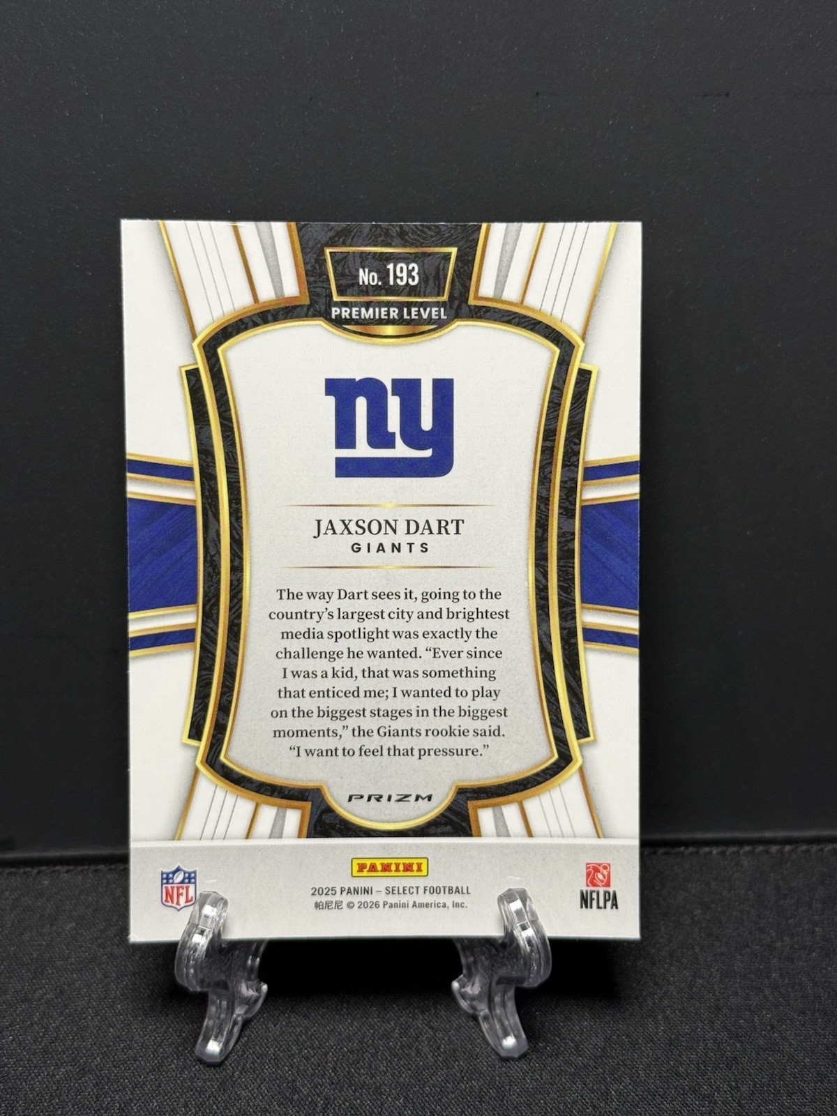 2025 Panini Select – Premier Level Jaxson Dart #193 Black & Orange Shock Prizm