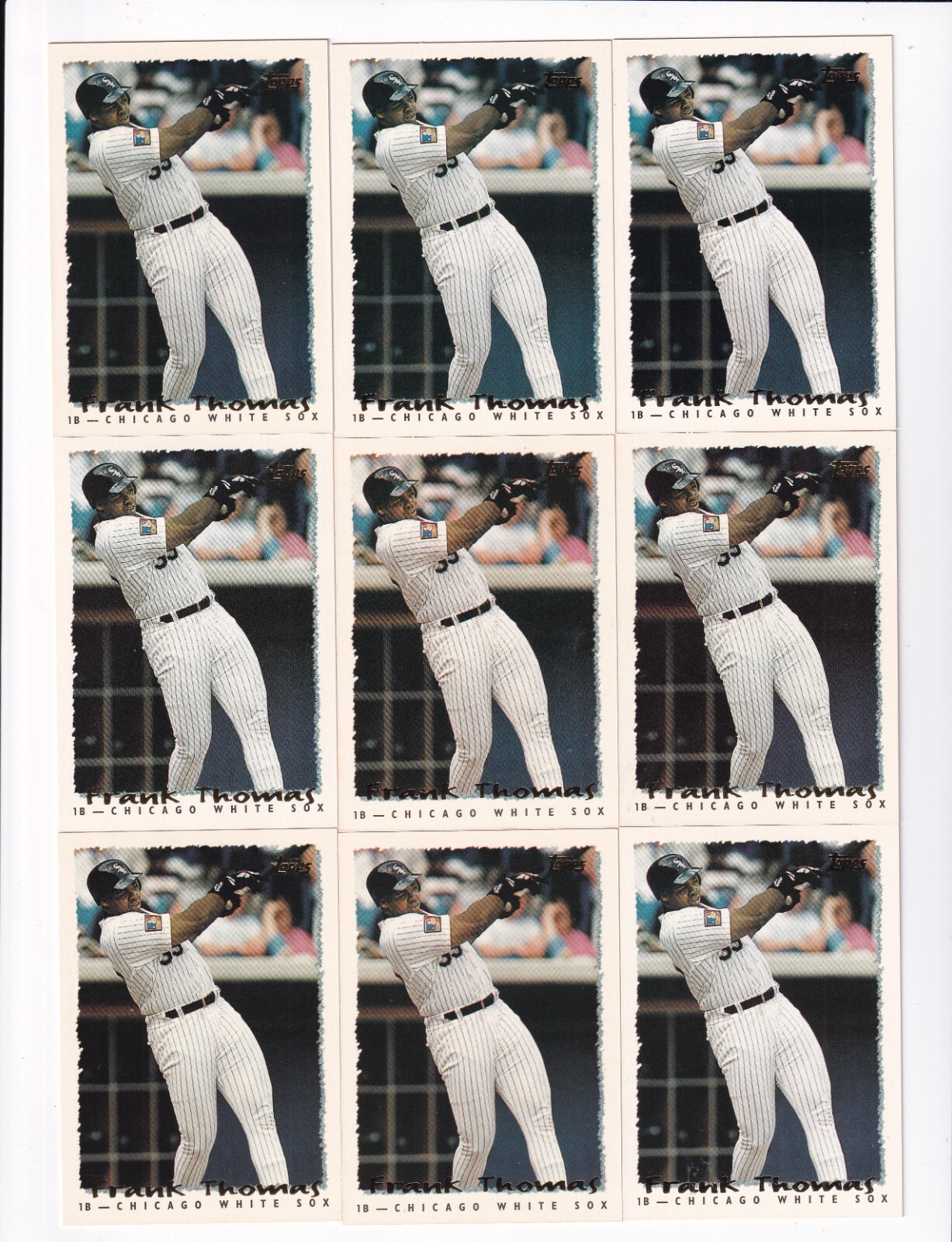 Frank Thomas Collectors Lot of Nine 1995 Topps MLB Card #1 CW Sox