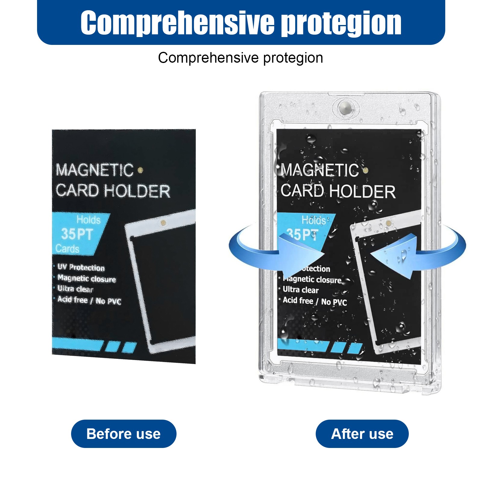 5PACK 35PT UV Protection Magnetic Trading Sports Card Holders and Display Stand