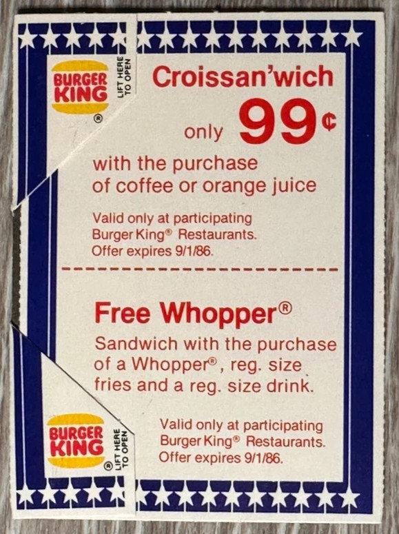1986 Burger King All‑Pro – Cal Ripken Jr. #15 – Food‑Issue Promo Coupon Attached