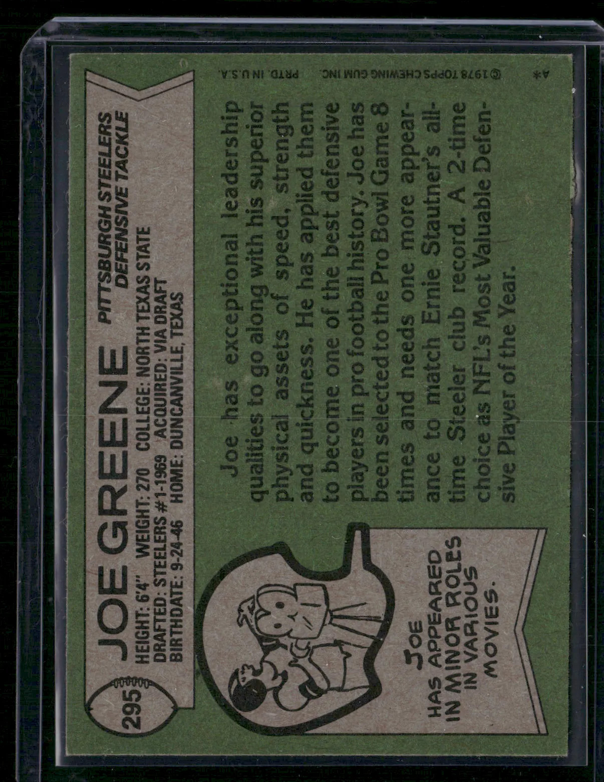 1978 Topps JOE GREENE #295 Rough Edge Cut (EX)
