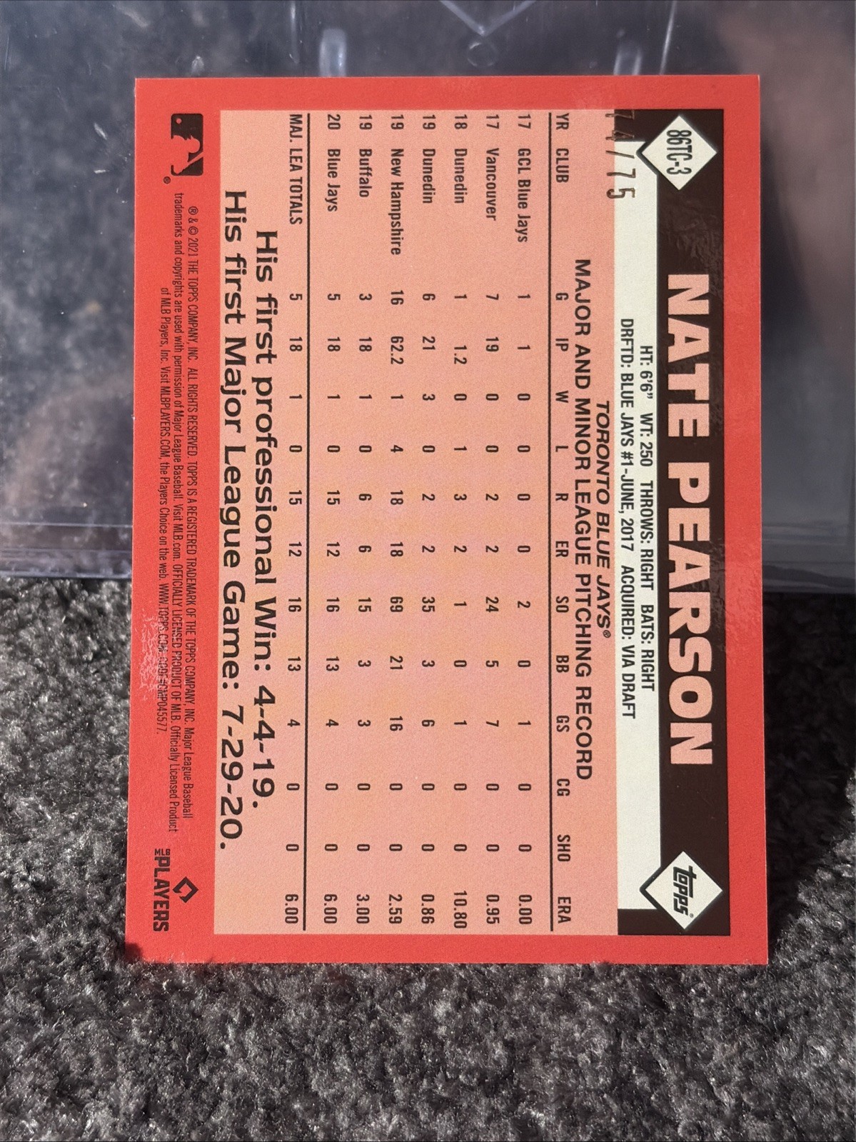 2021 Topps – Silver Pack 1986 Topps Chrome Nate Pearson #86BC-69 Purple 74/75