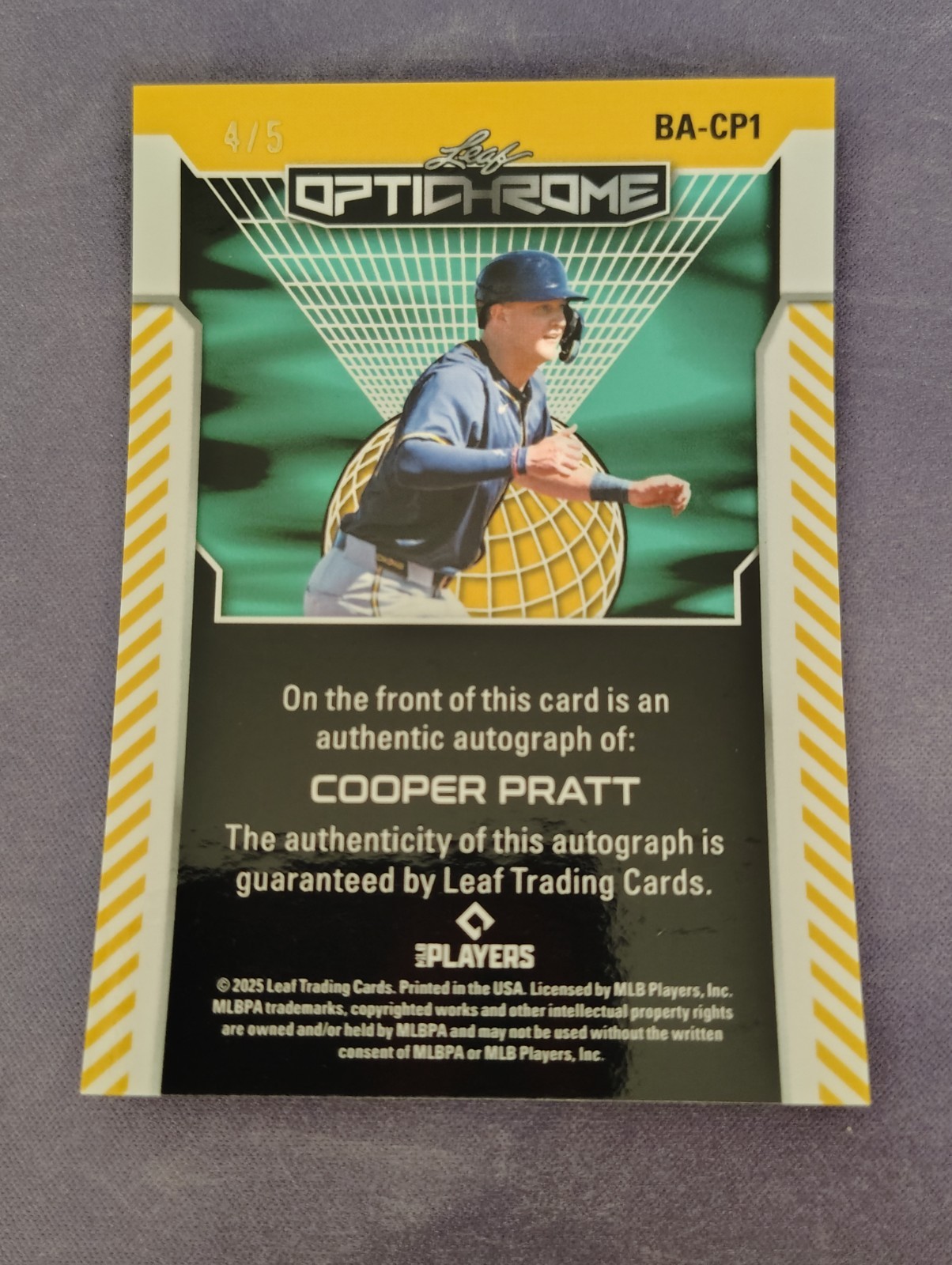 Cooper Pratt 2025 Leaf Optichrome Purple Shimmer /5 Auto SSP Brewers Autograph
