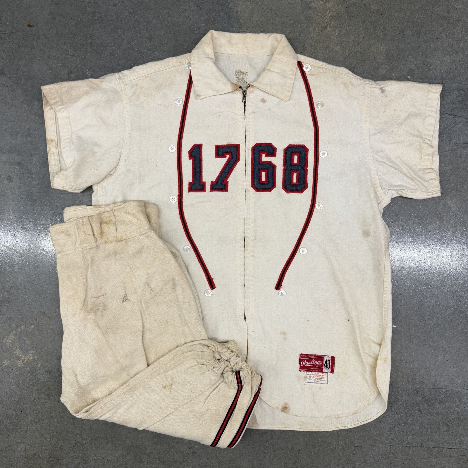 Vintage 50s Rawlings Wool Flannel Baseball Uniform Set Zipper Jersey Sz 40 1768