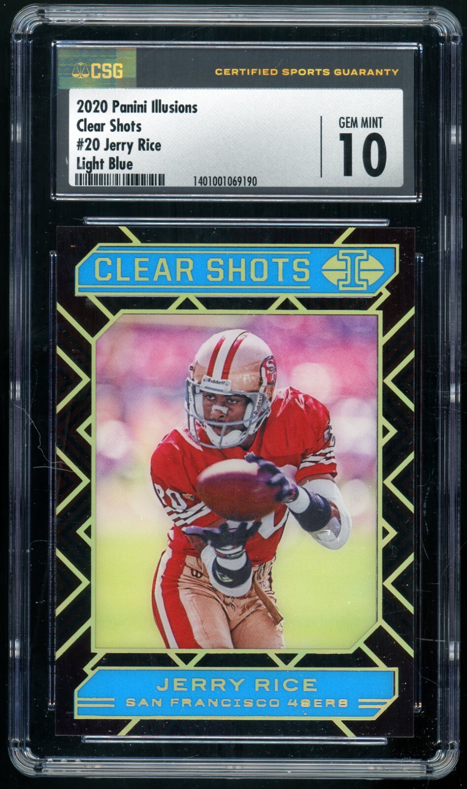 JERRY RICE 2020 Panini Illusions Clear Shots #20 Light Blue 275/299 CSG 10 Gem