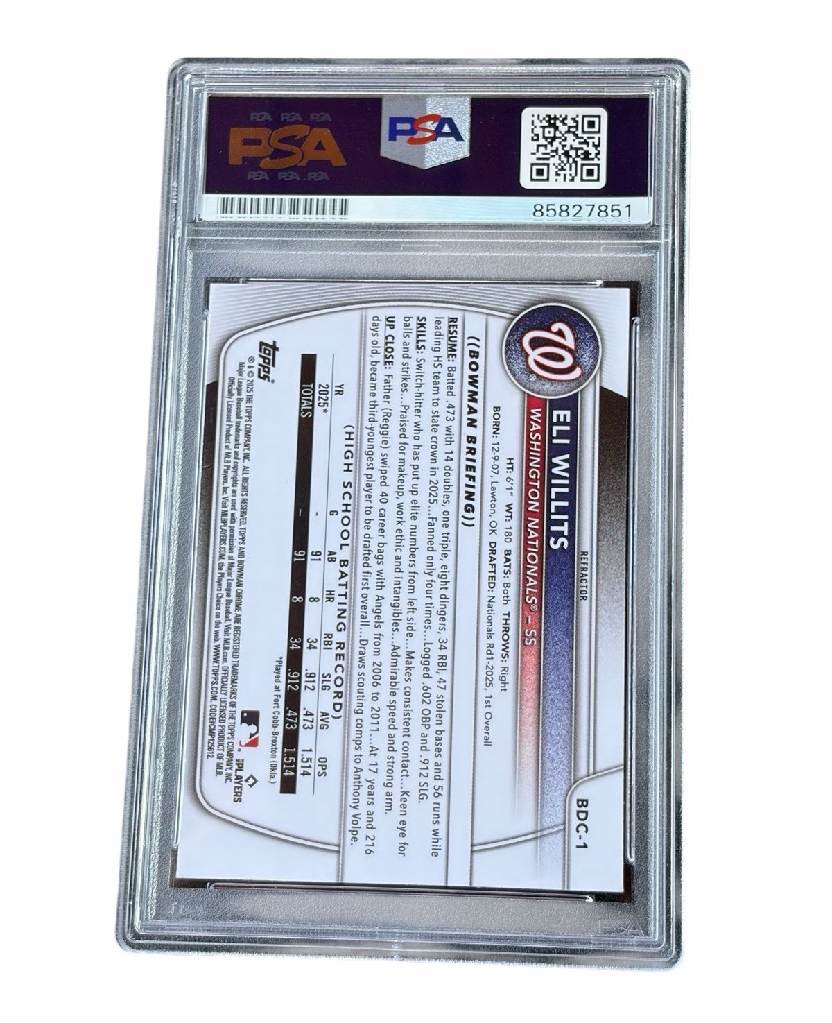 Eli Willits Signed Card 1st Bowman Refractor Autographed Auto PSA 10