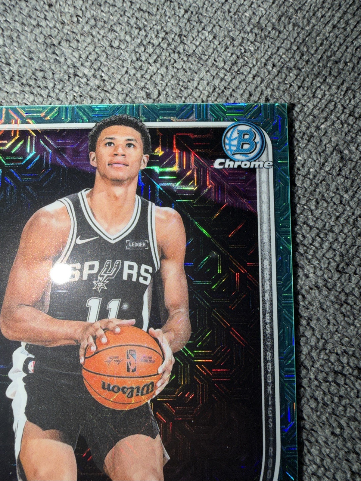 2025-26 Bowman Carter Bryant Chrome RC Aqua Mojo Refractor Rookie #/125 Spurs