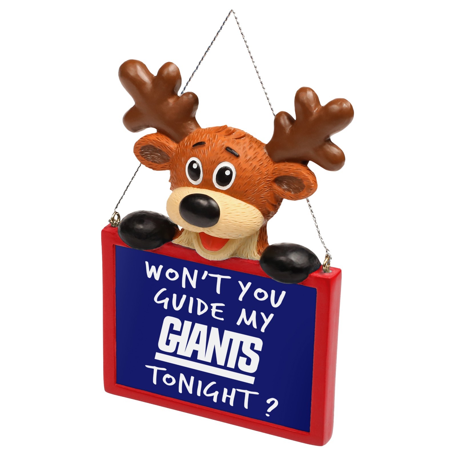 New York Giants Reindeer with Sign – Resin Holiday Christmas Tree Ornament