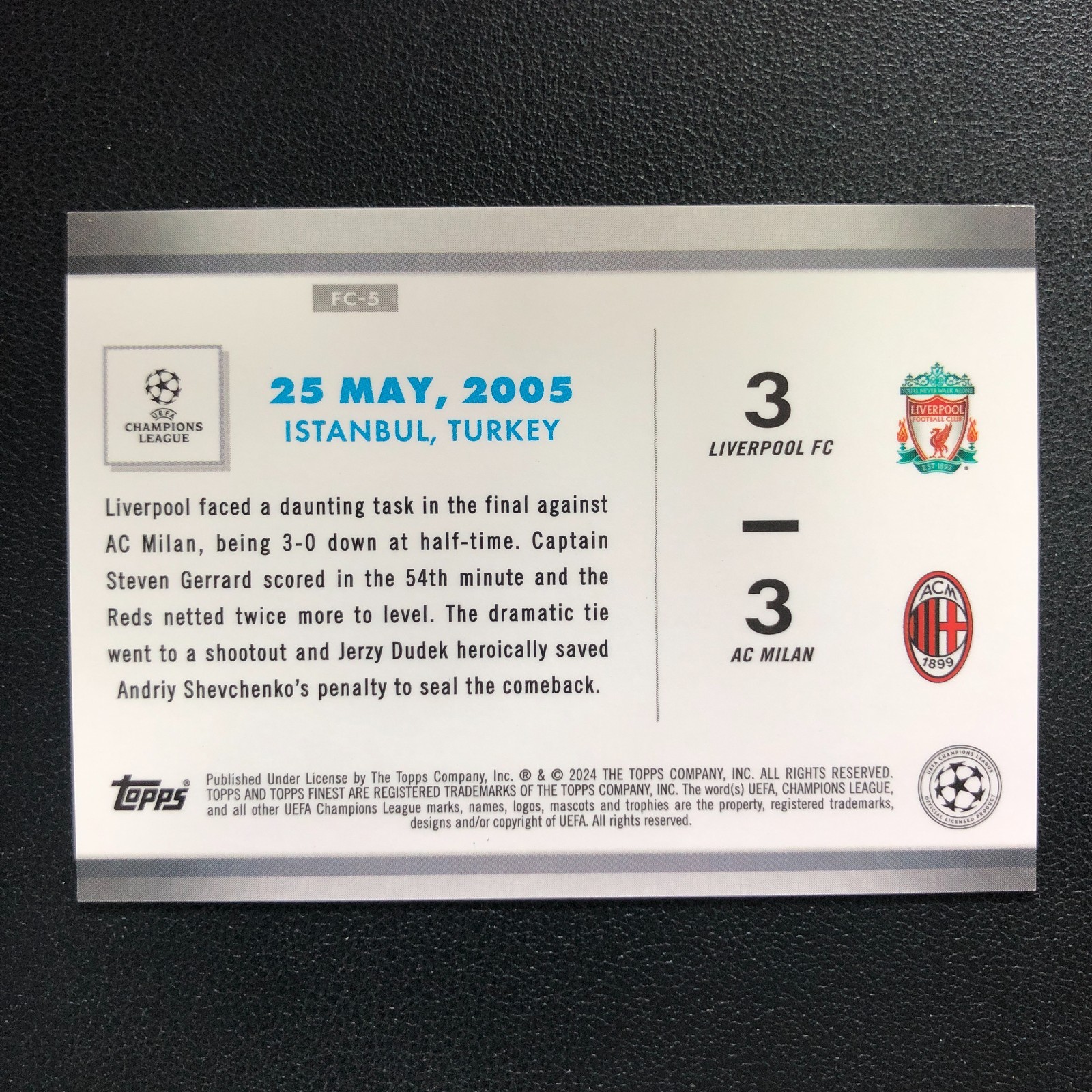 2023-24 Topps Finest UEFA Comebacks Liverpool FC vs. AC Milan Green Lava /99