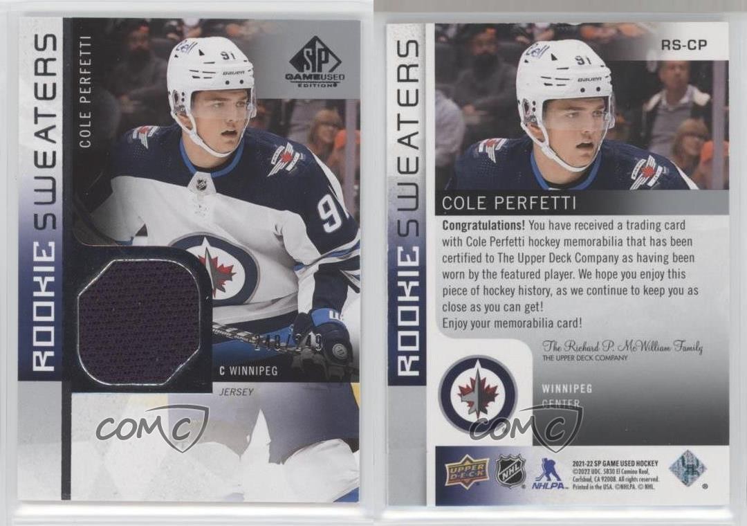 2021 Upper Deck SP Game Used Rookie Sweaters /249 Cole Perfetti #RS-CP RC 14sr