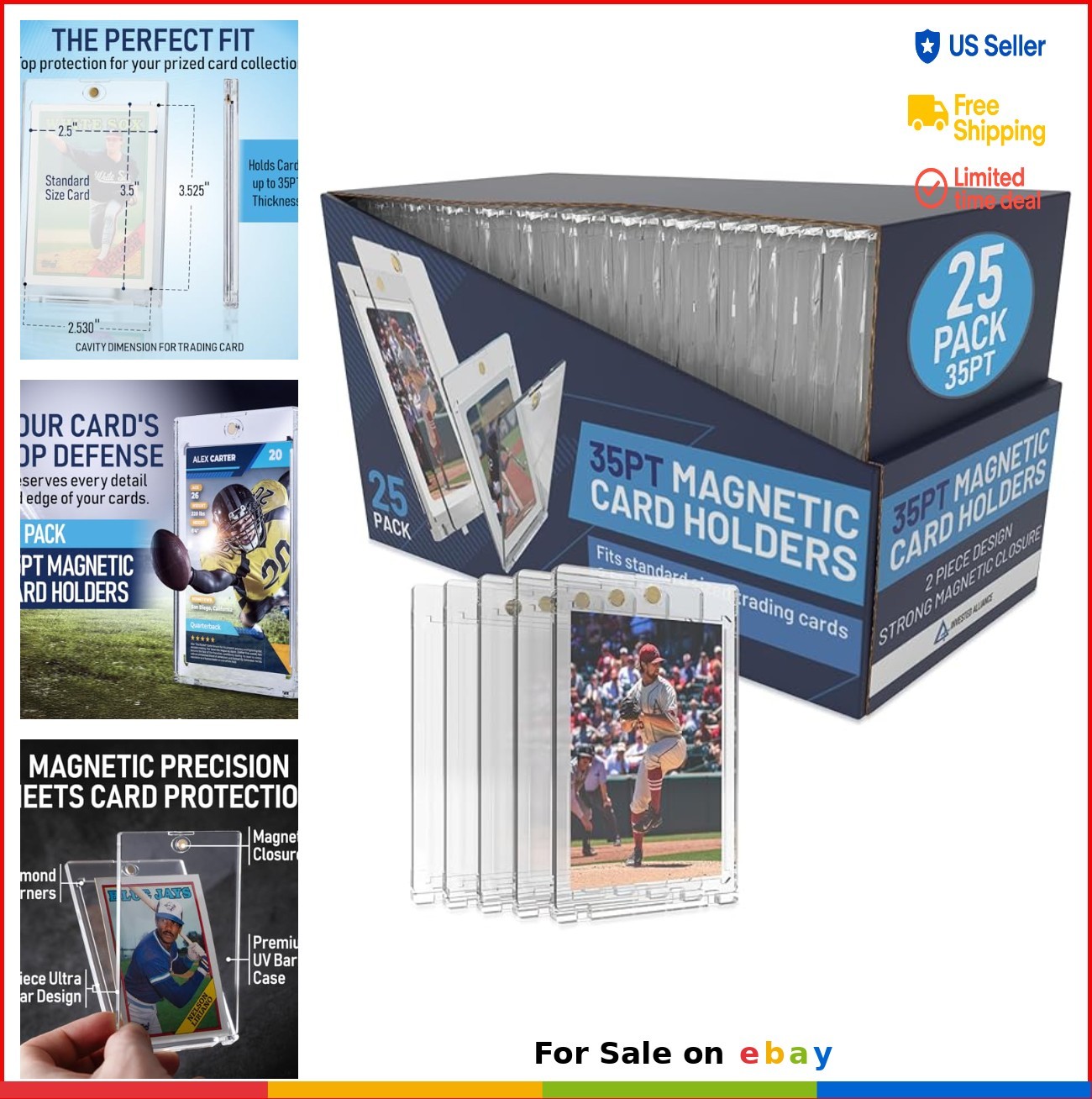 Magnetic Trading Card Holders 25 Pack 35PT UV Protection Clear Display Case