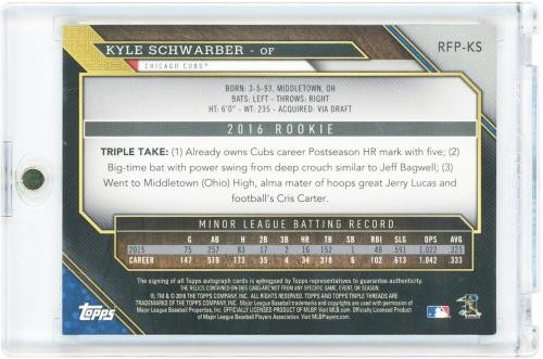 Kyle Schwarber Cubs Signed 2016 Topps Triple Threads #RFP-KS #11/99 Rookie Card