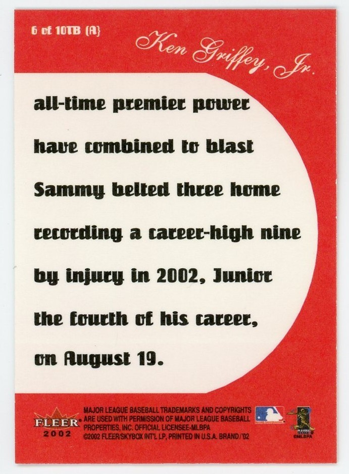 KEN GRIFFEY JR 2003 Fleer Double Header Twin Bill #6 of 10TB A