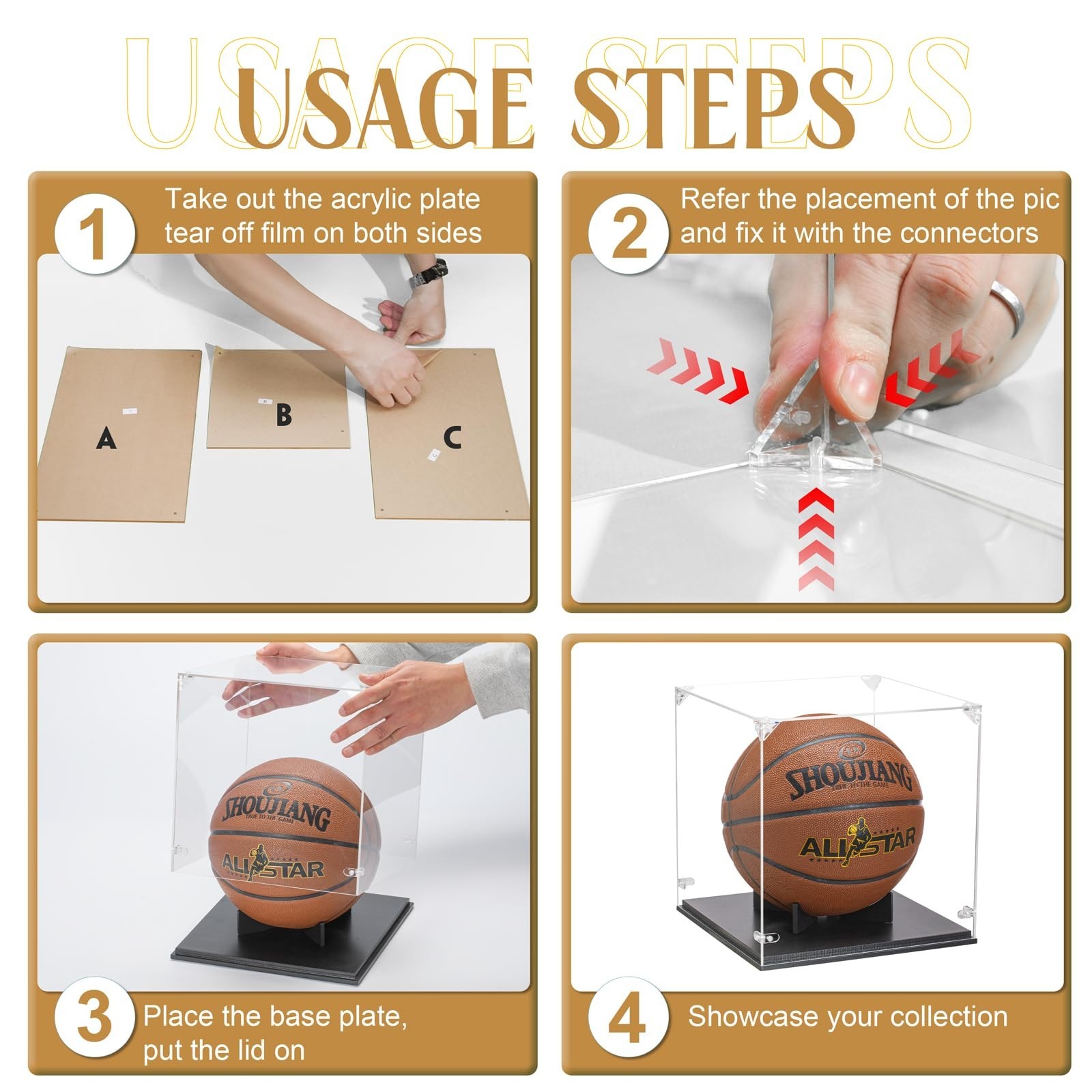 Basketball Display Case with UV Protection | Thick Acrylic Lid & Wooden Base for