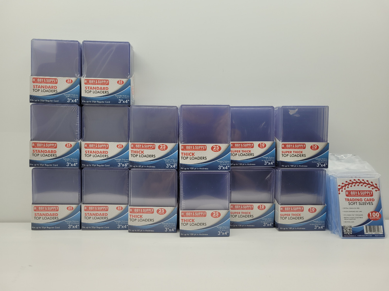 290 Assorted 3×4 inch Top Loader 35/60/100/180 point+600 Soft Sleeves HOLDER