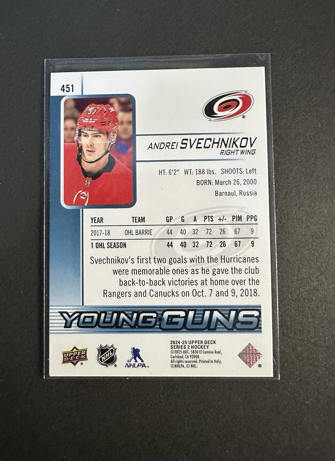 Andrei Svechnikov 2024-25 Upper Deck #451 Young Guns Renewed
