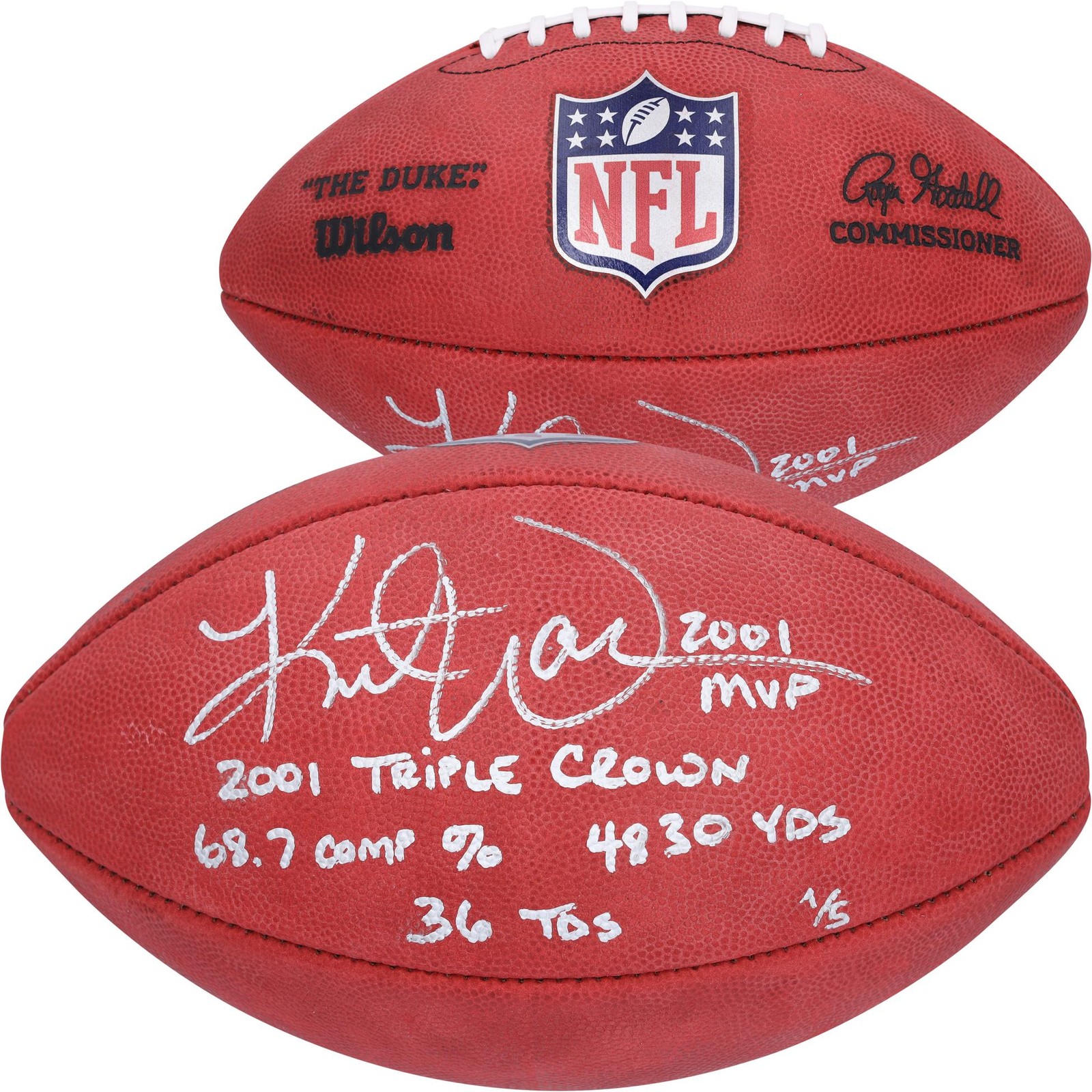 Kurt Warner St. Louis Rams Signed Duke Full Color Football w/Inscs – LE #1 of 5