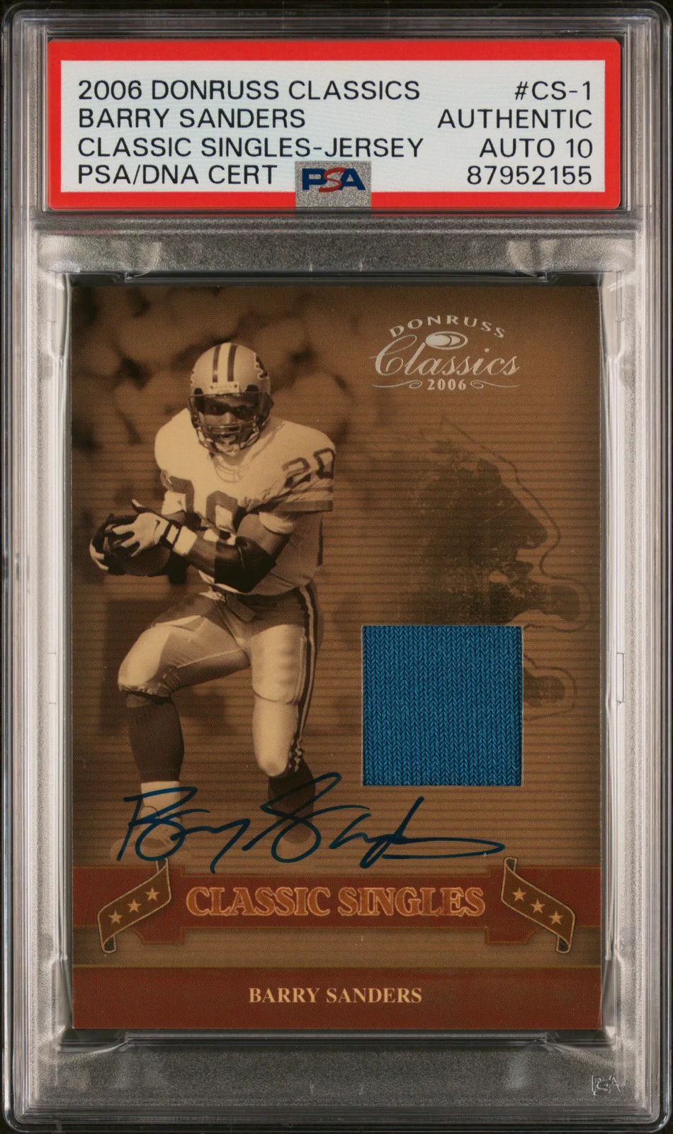 Barry Sanders 2006 Donruss Classic Singles Jersey#CS-1 Signed Card PSA A Auto 10