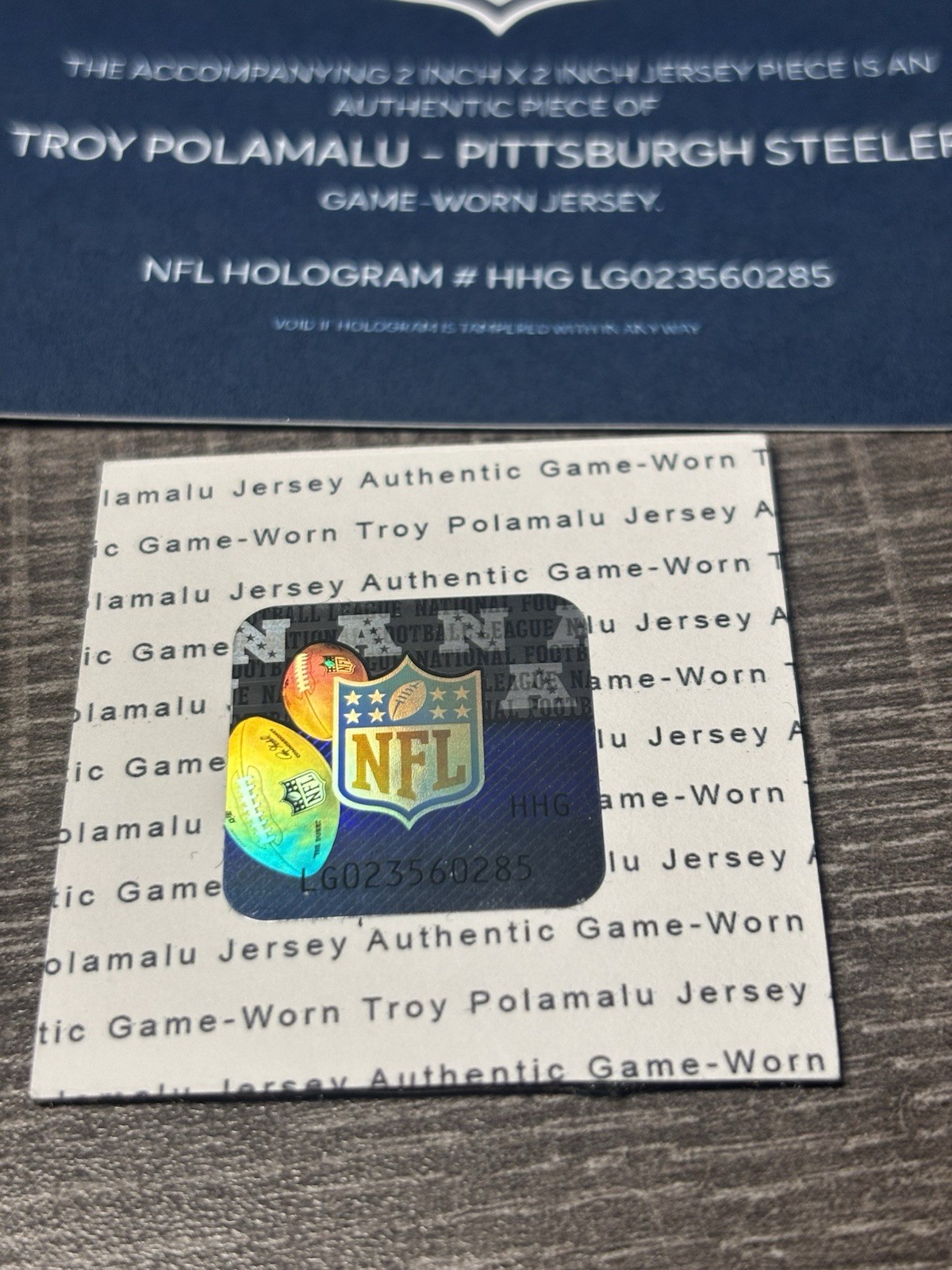 TROY POLAMALU GAME USED WORN PATCH NFL COA HOLOGRAM STEELERS HOF FANATICS FEST