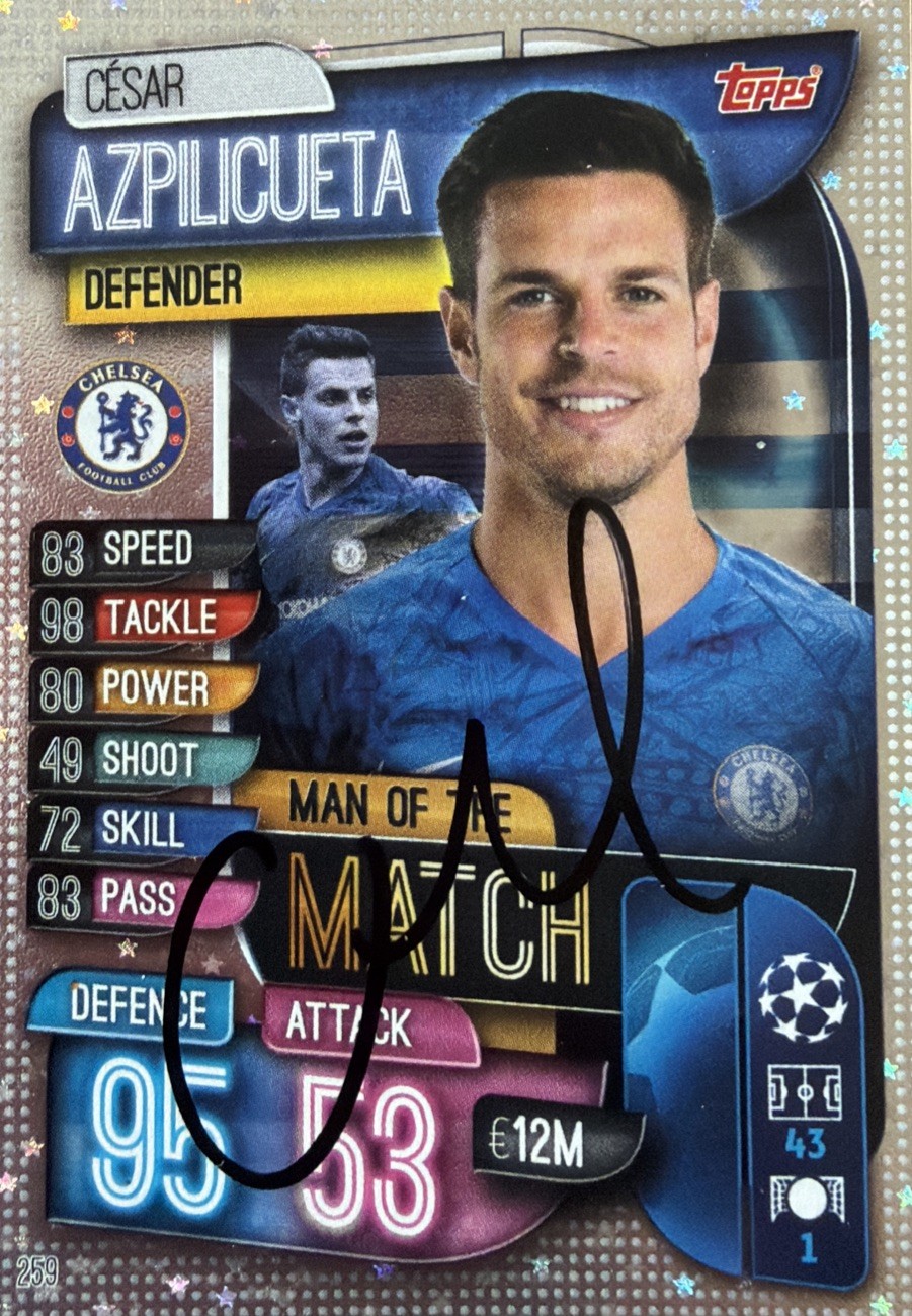 César Azpilicueta Match Attax Champions League Hand Signed Card MOTM