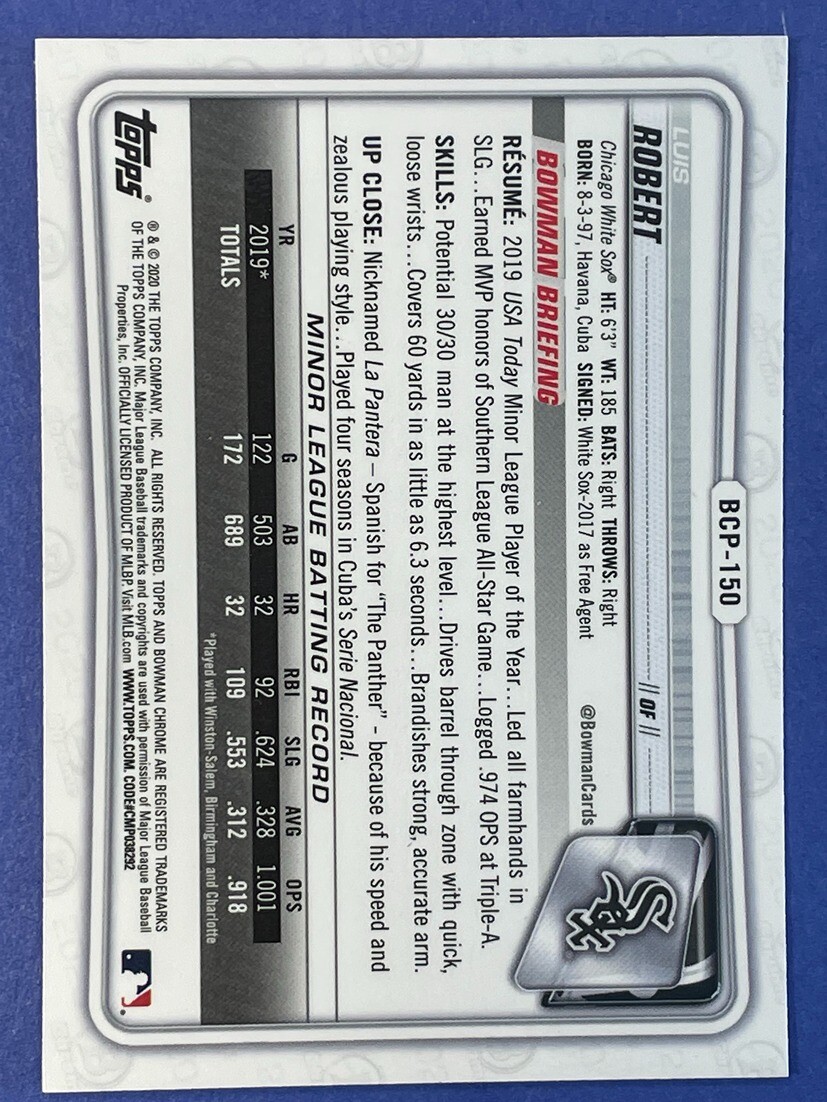2020 Bowman Chrome 1st Edition Luis Robert Chicago White Sox Prospect