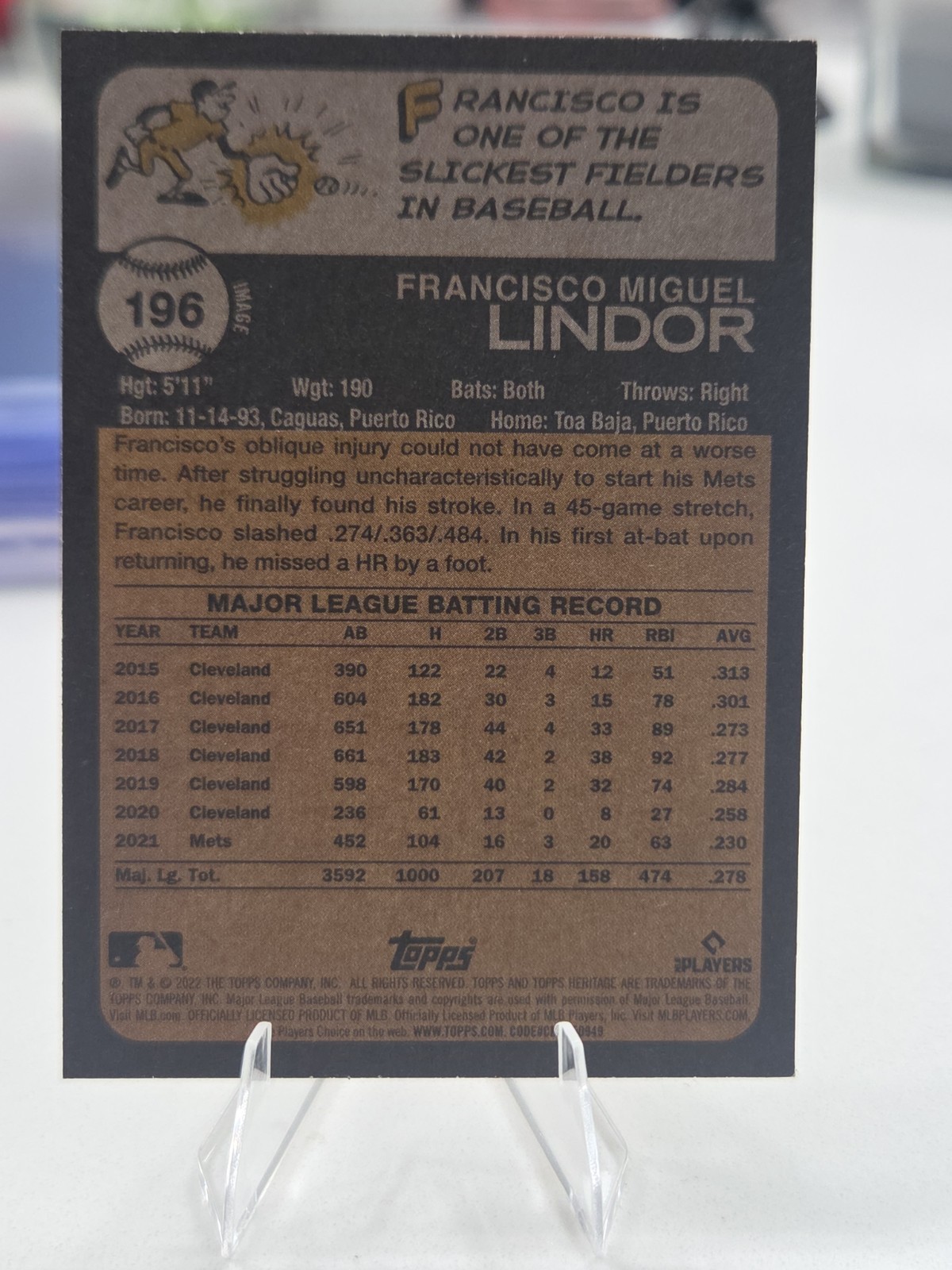 2022 Topps Heritage – SP Image Variation Francisco Lindor #196 179