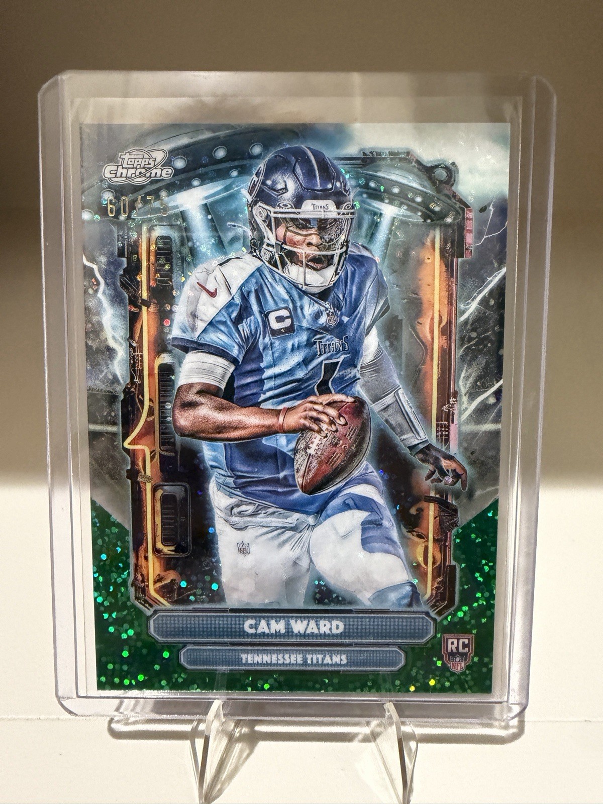 2025 Topps Chrome Cam Ward ET-1 Tennessee Titans Rookie Green Parallel #60/75