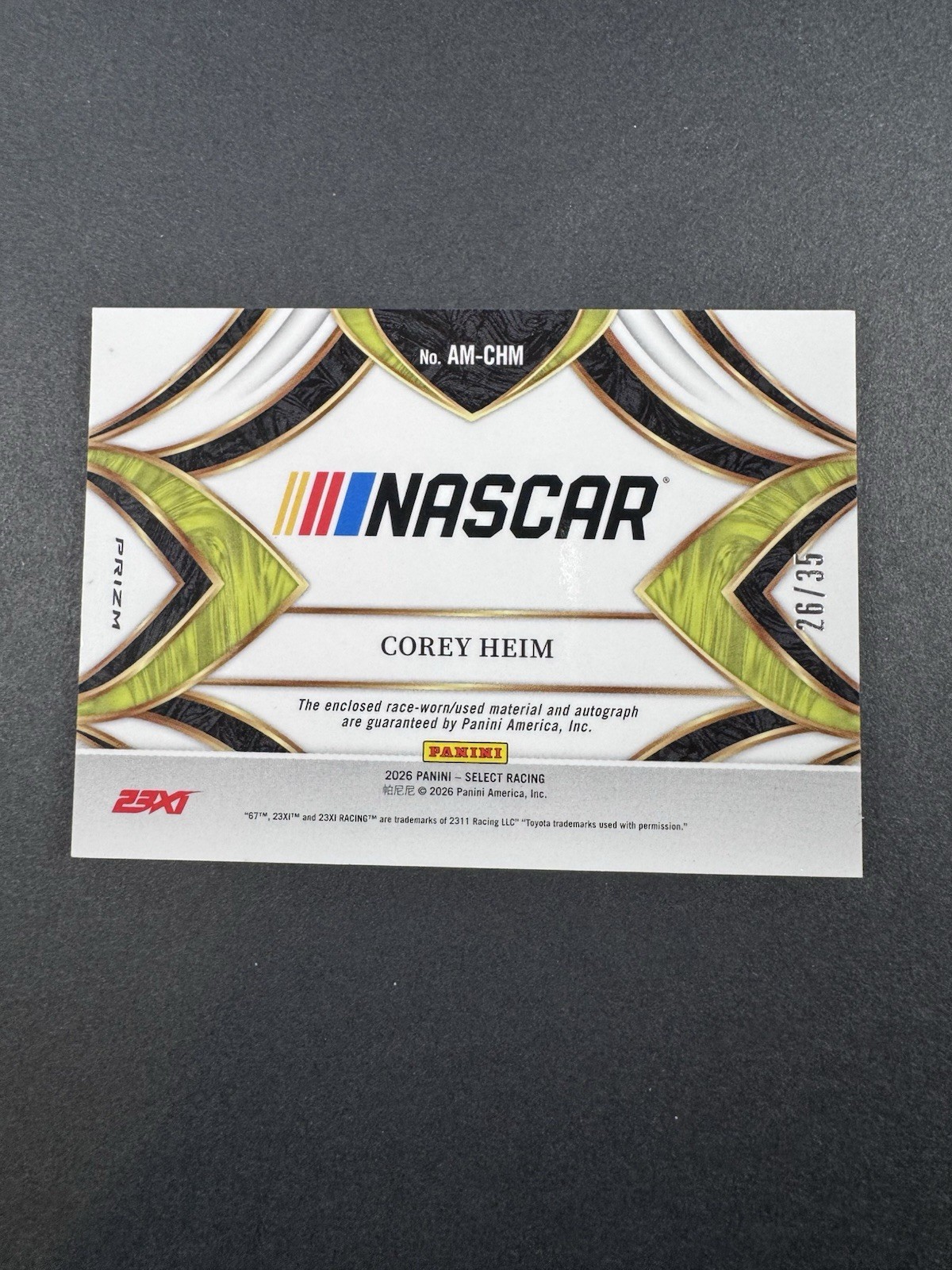 2026 Panini Select Corey Heim Patch Auto Blue Prizm #’d /35