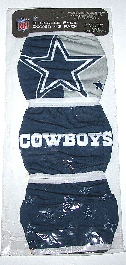 3 Pack Dallas Cowboys Logo Face Mask 2 Layer NFL Football New Unisex Adult Men